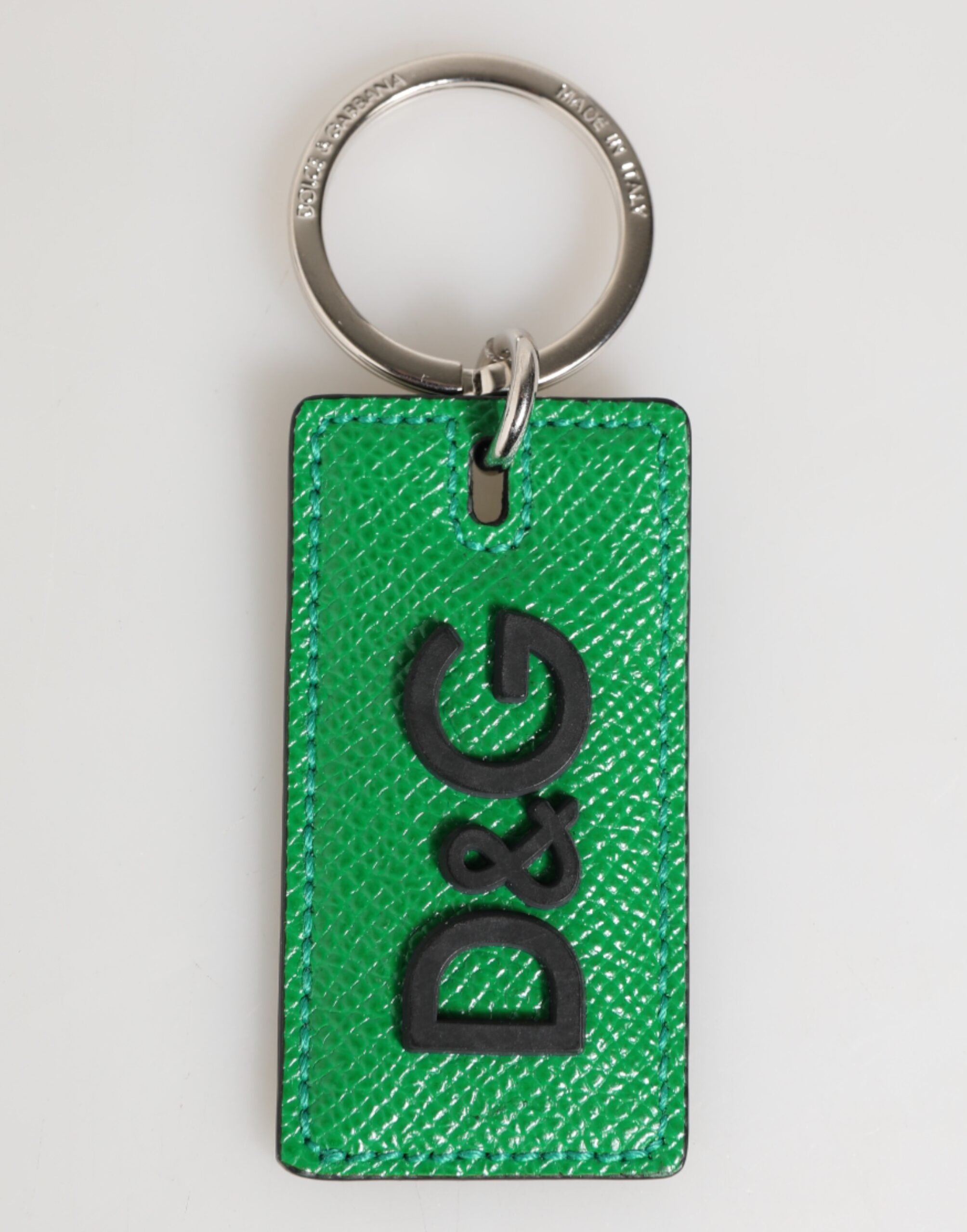 Green Leather Logo Metal Ring Keychain Holder Men Keyring - ventzia