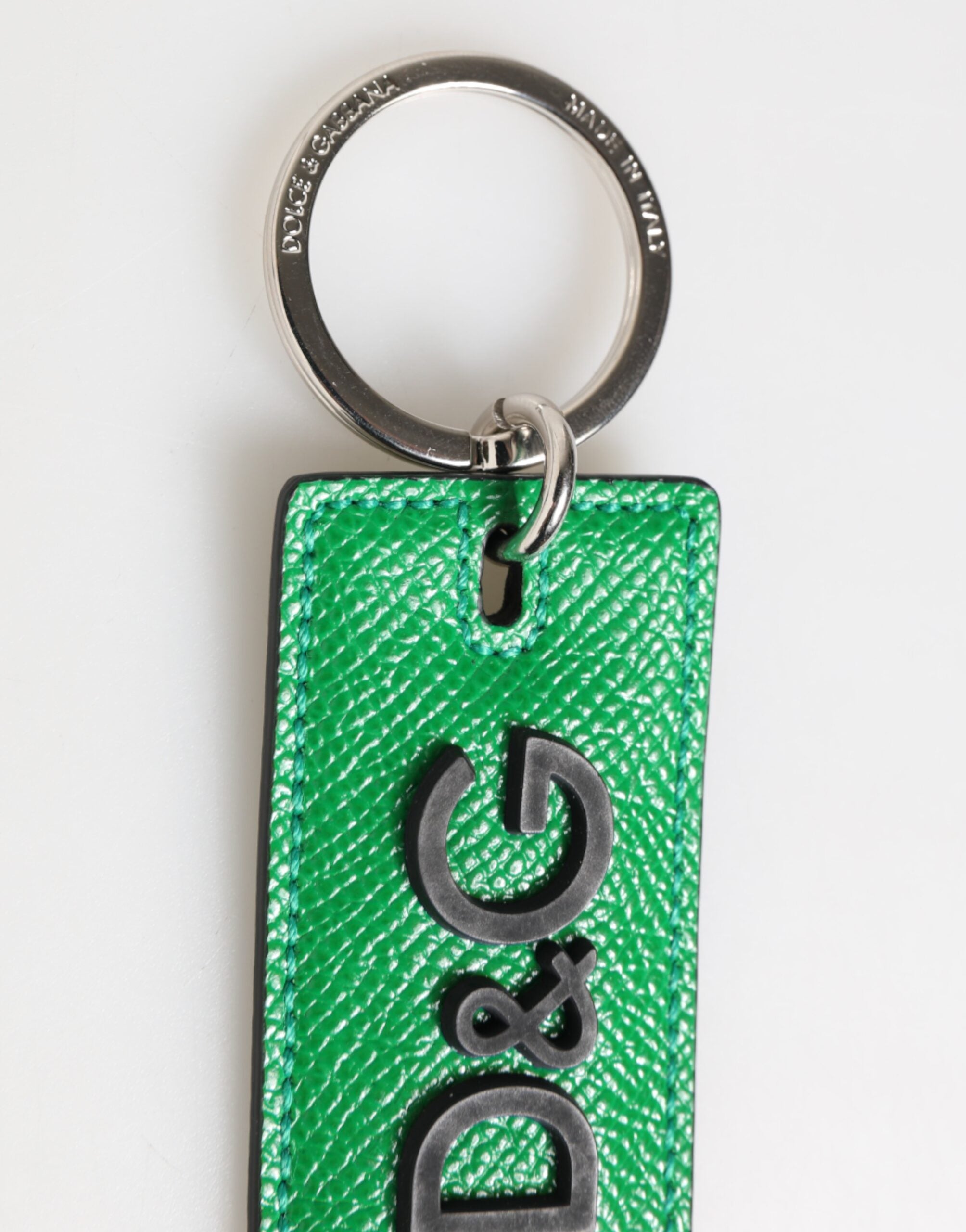 Green Leather Logo Metal Ring Keychain Holder Men Keyring - ventzia