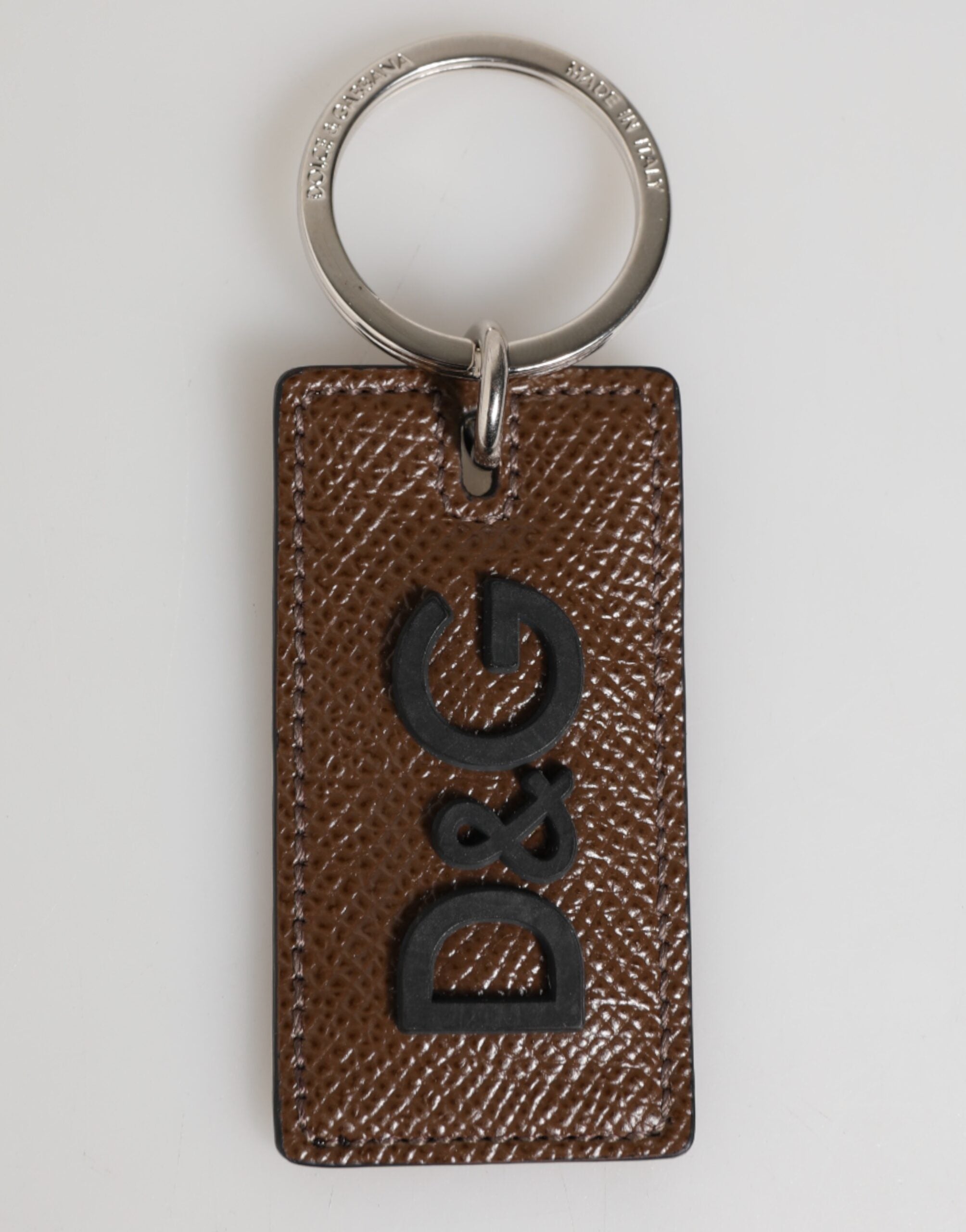 Dark Brown Leather Logo Metal Ring Keychain Holder Keyring - ventzia