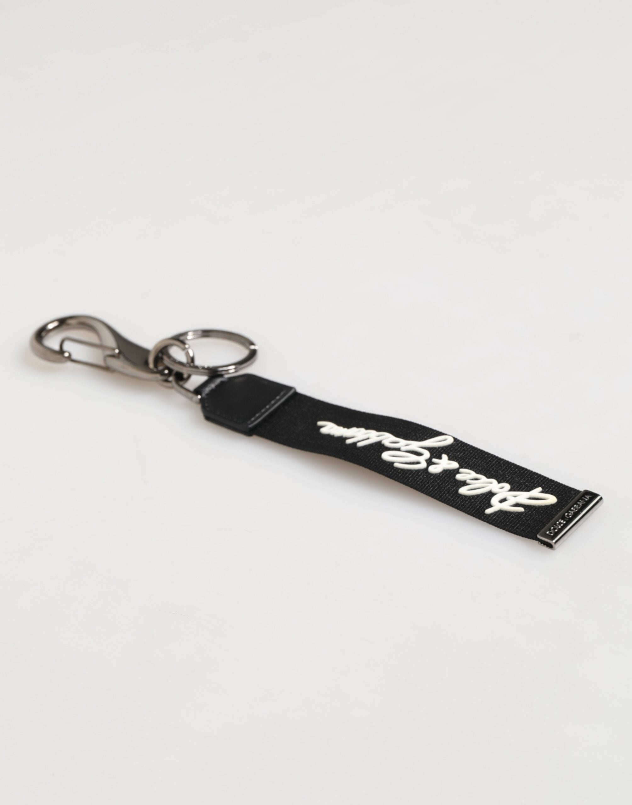 Black White Polyester DG Logo Silver Men Keychain Keyring - ventzia