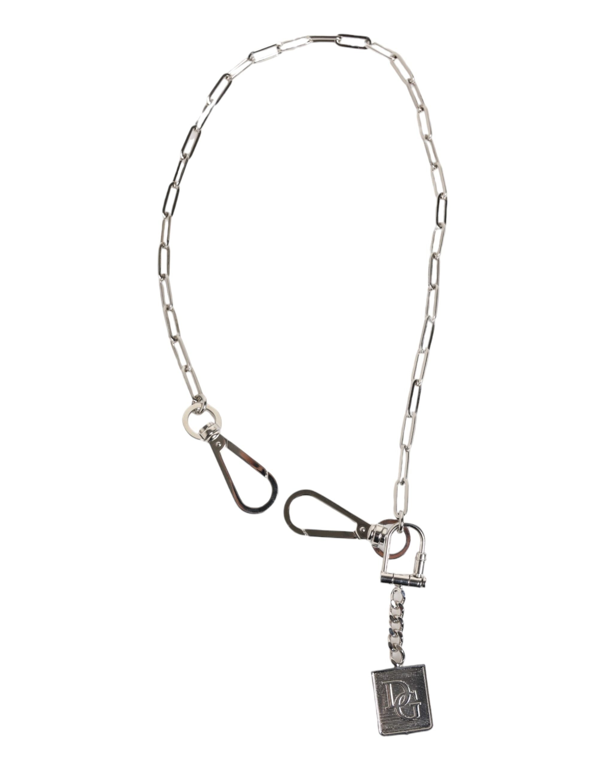 Silver Tone Metal Chain DG Logo Pendant Men Necklace - ventzia