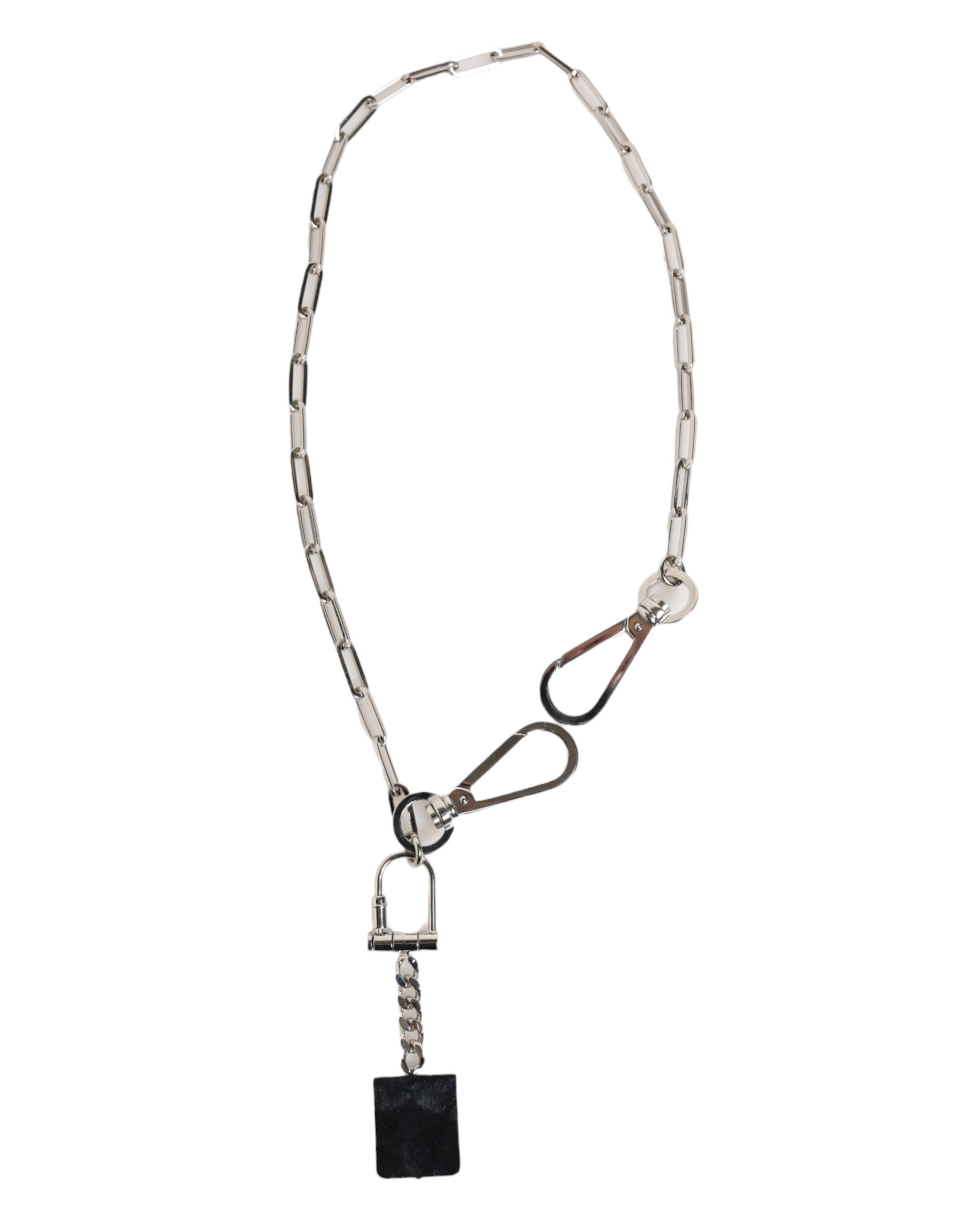 Silver Tone Metal Chain DG Logo Pendant Men Necklace - ventzia
