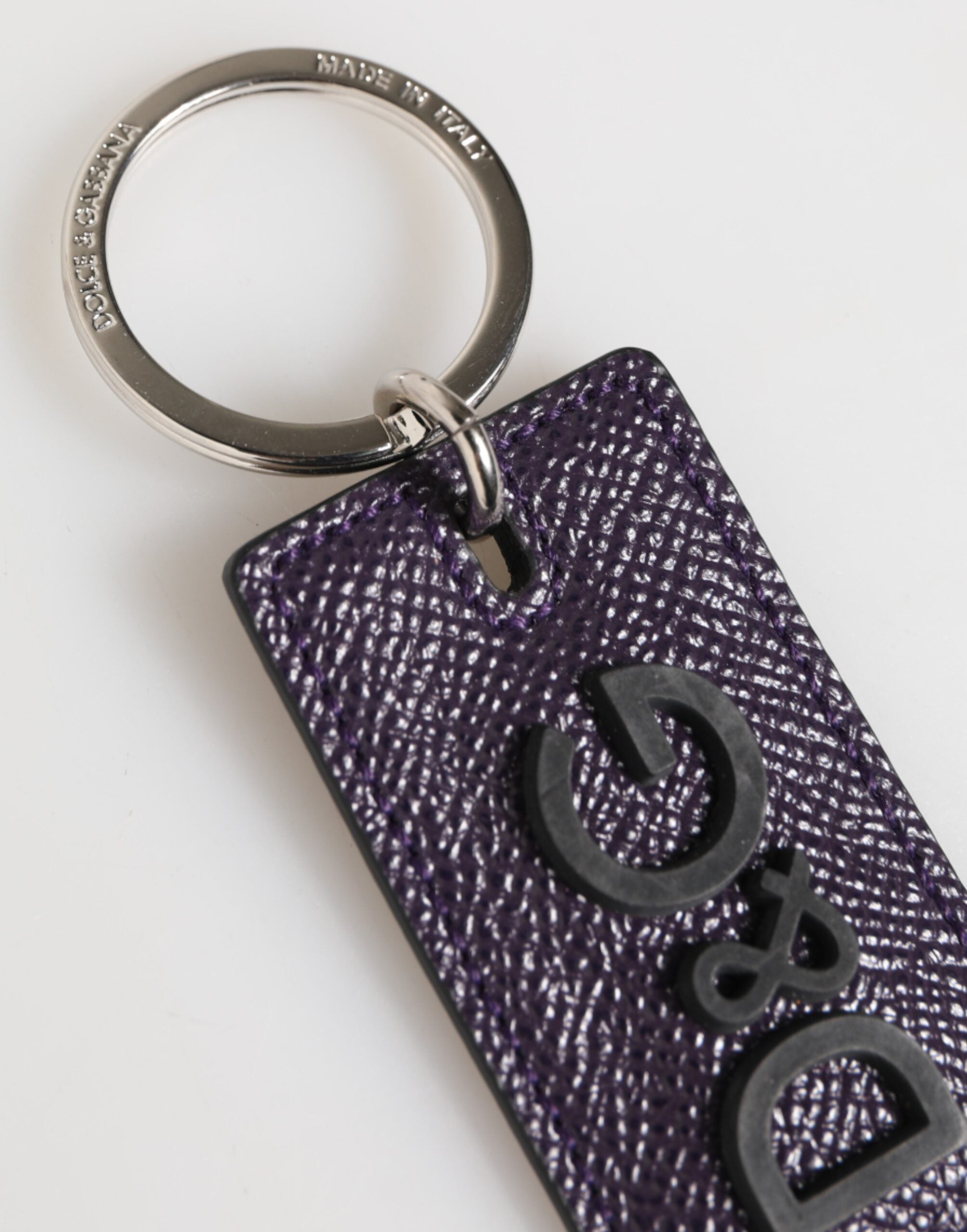 Violet Leather Logo Metal Ring Men Keychain Keyring - ventzia