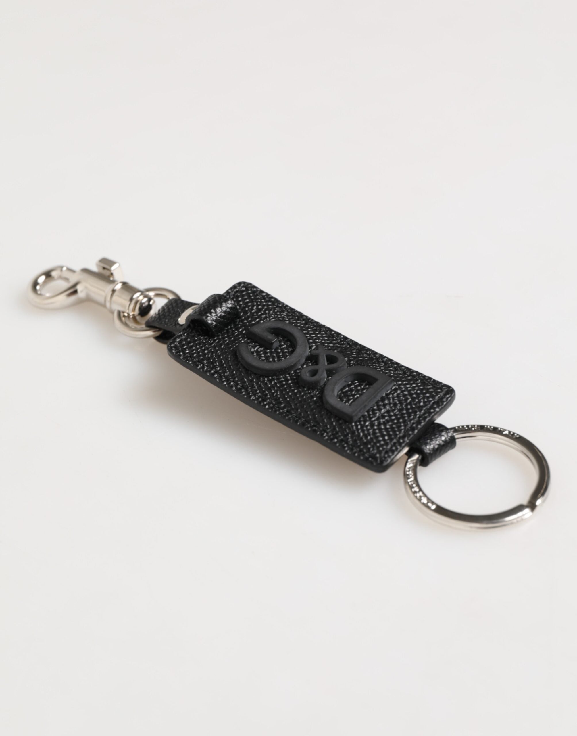 Black Leather Logo Metal Ring Keychain Holder Keyring - ventzia
