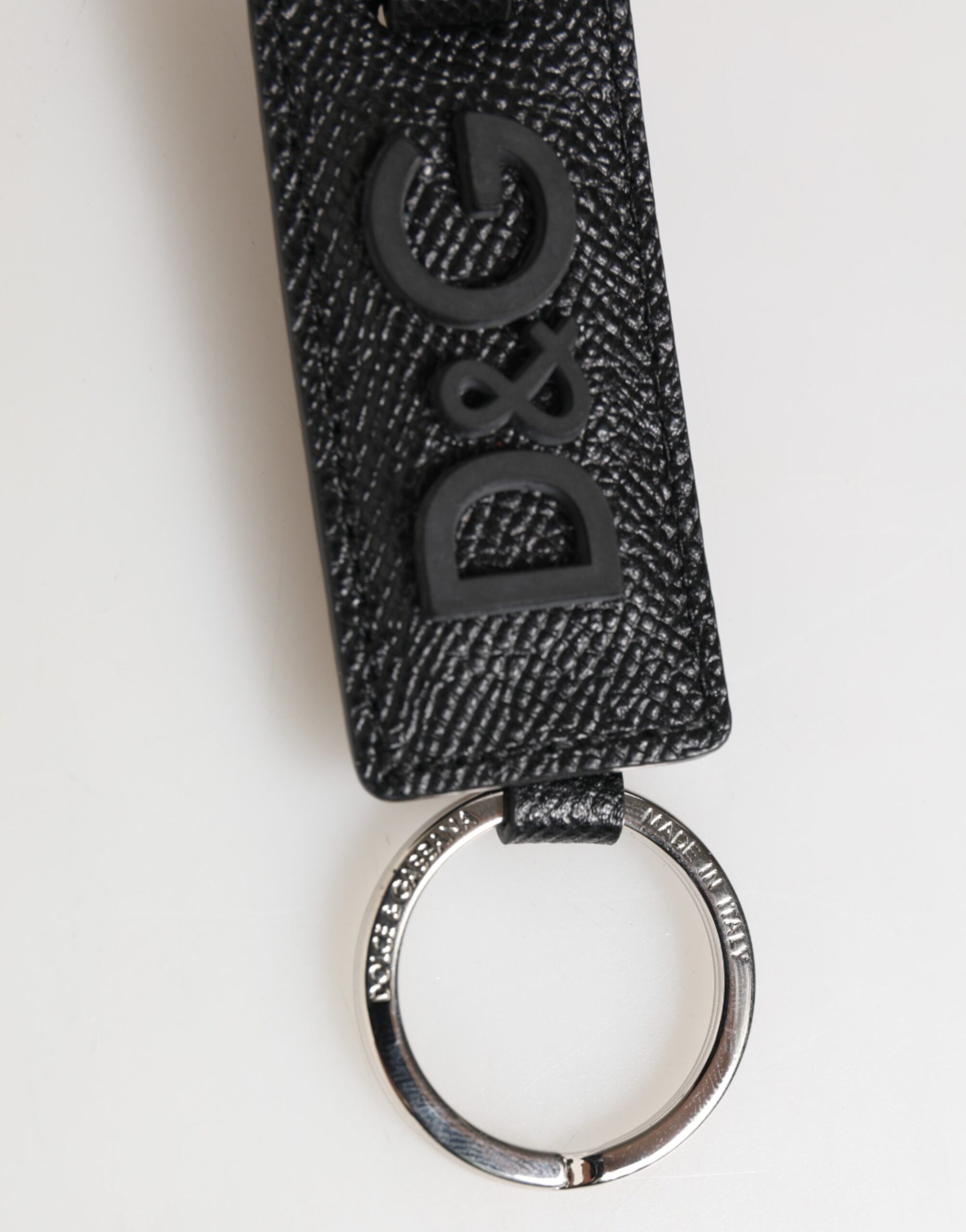 Black Leather Logo Metal Ring Keychain Holder Keyring - ventzia