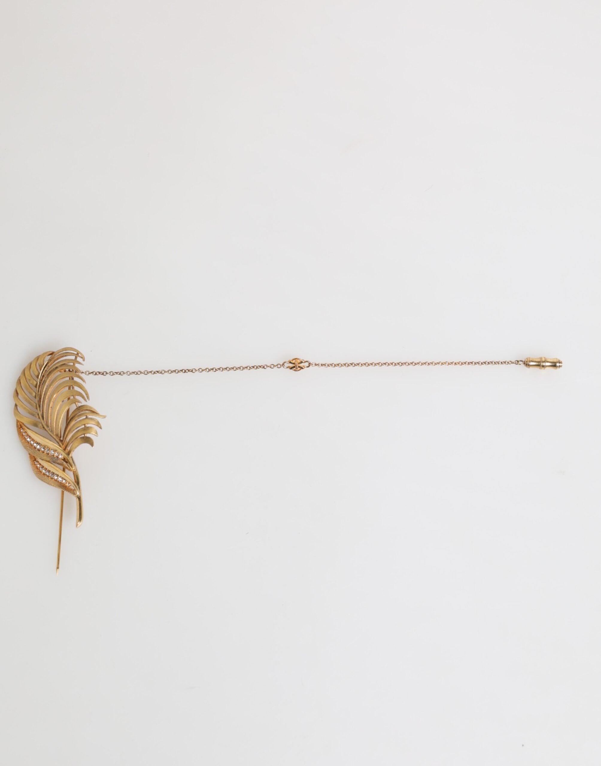 Gold Tone Leaf 925 Sterling Silver Crystal Chain Brooch - ventzia
