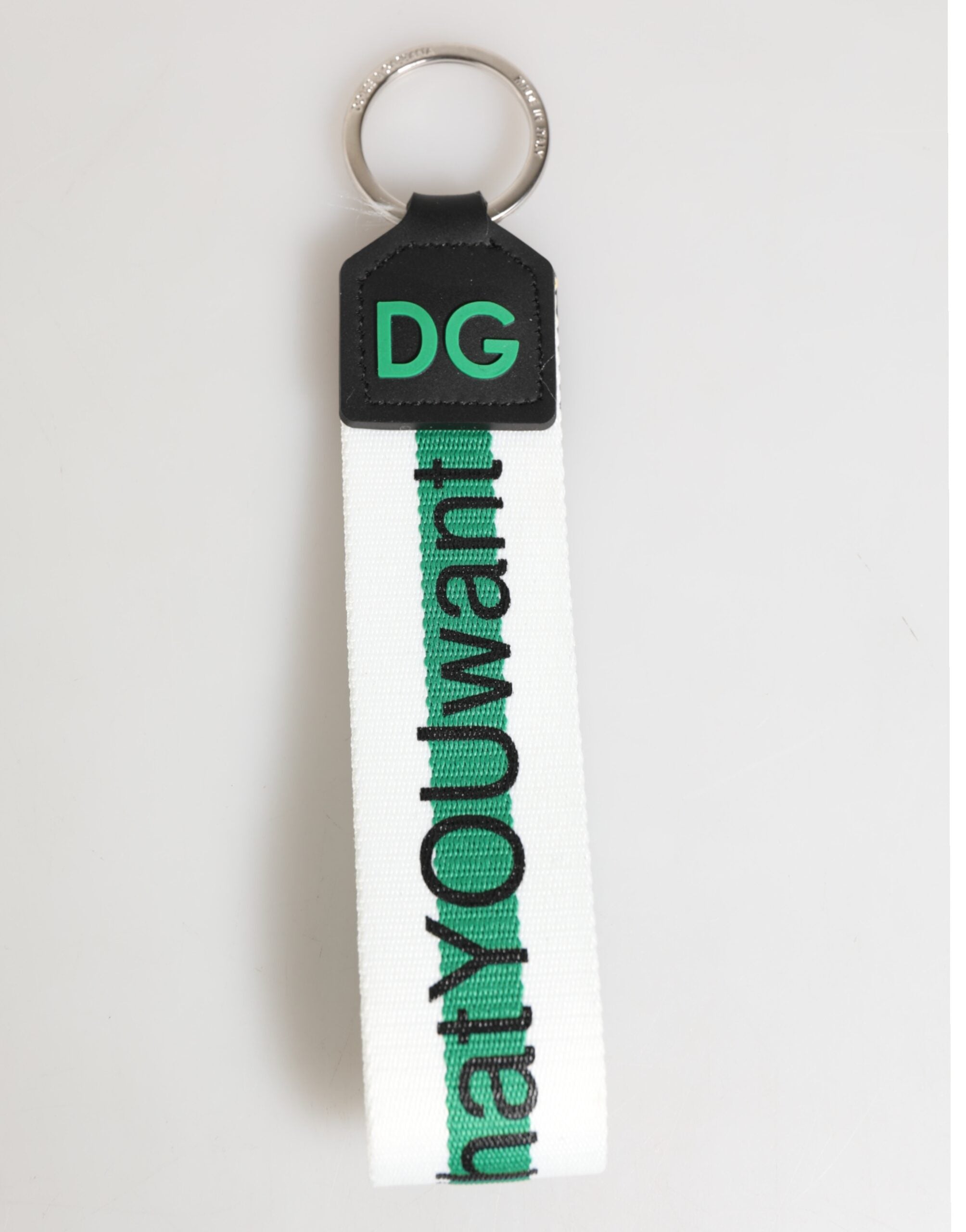 Green Logo Polyester Silver Brass Holder Keychain Keyring - ventzia