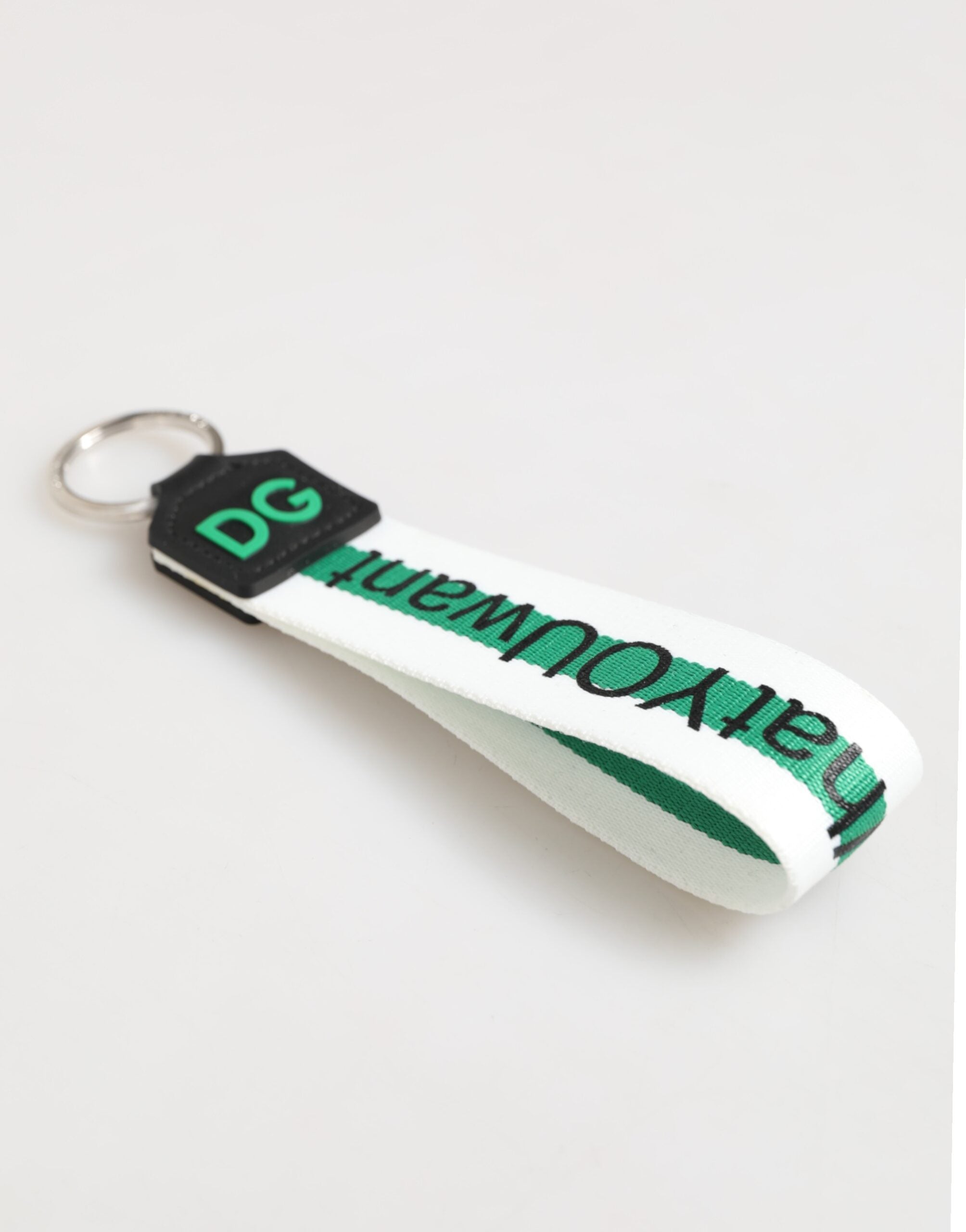 Green Logo Polyester Silver Brass Holder Keychain Keyring - ventzia