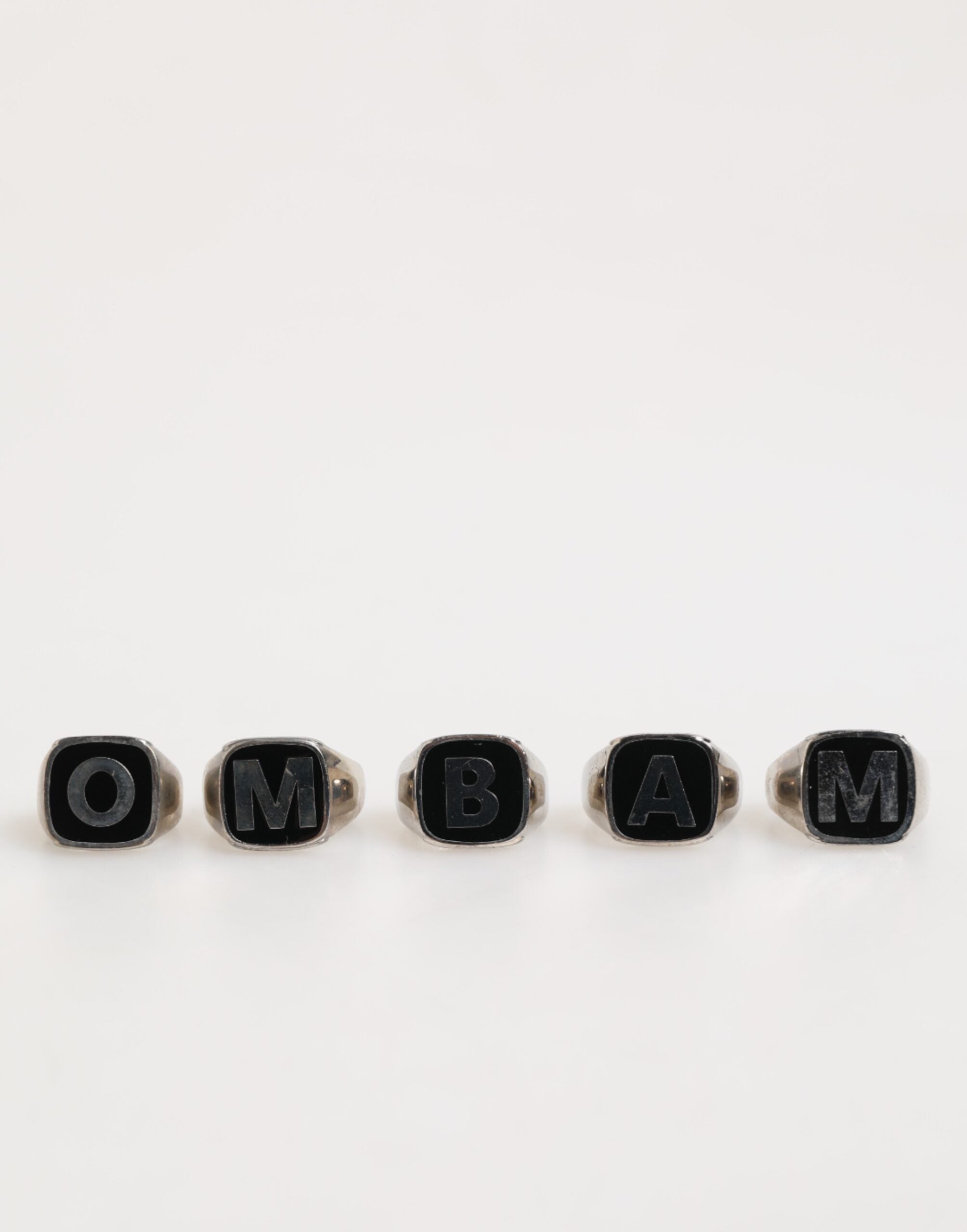 Silver Tone Brass Lettering Set 5 Pieces Adjustable Ring - ventzia