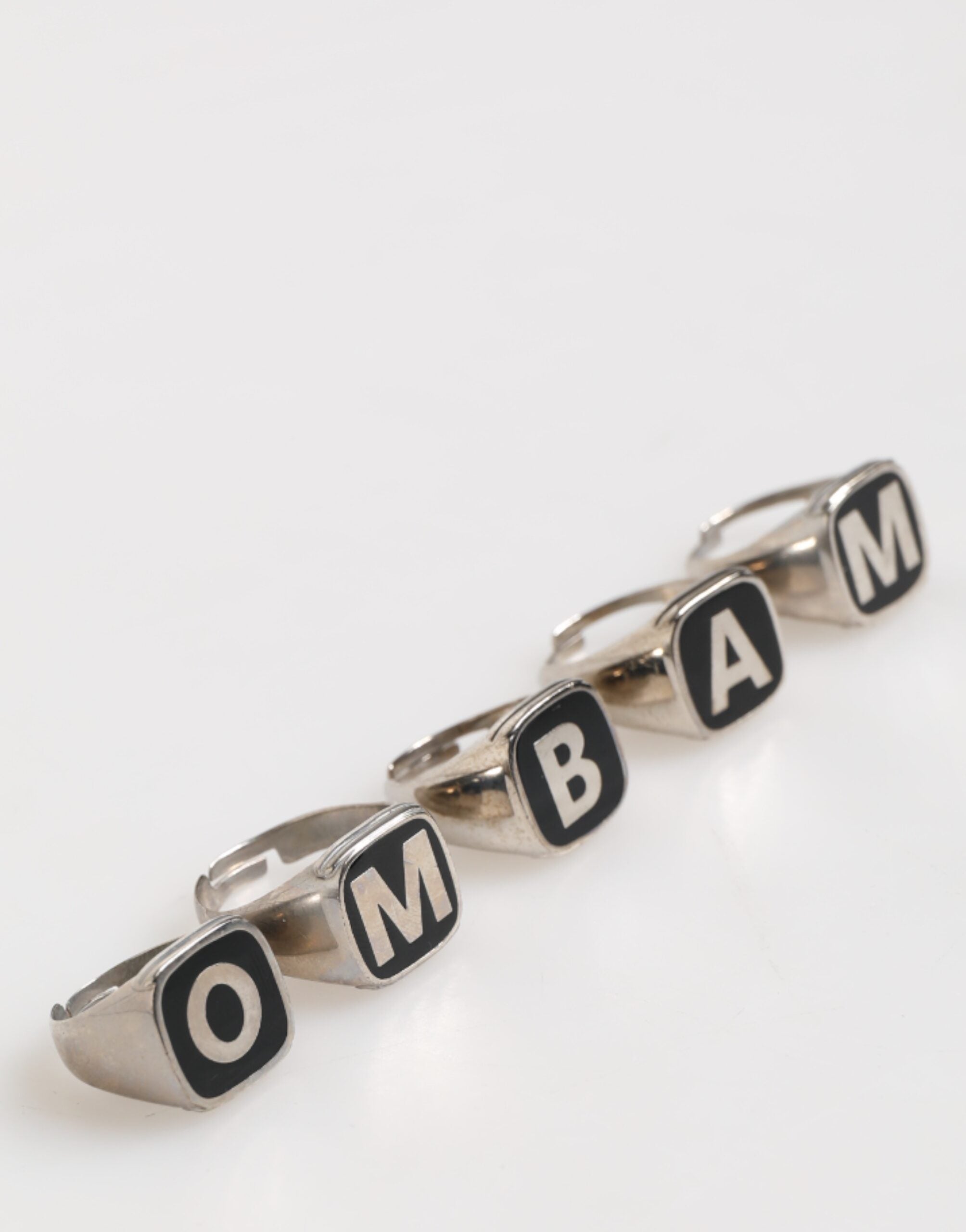 Silver Tone Brass Lettering Set 5 Pieces Adjustable Ring - ventzia
