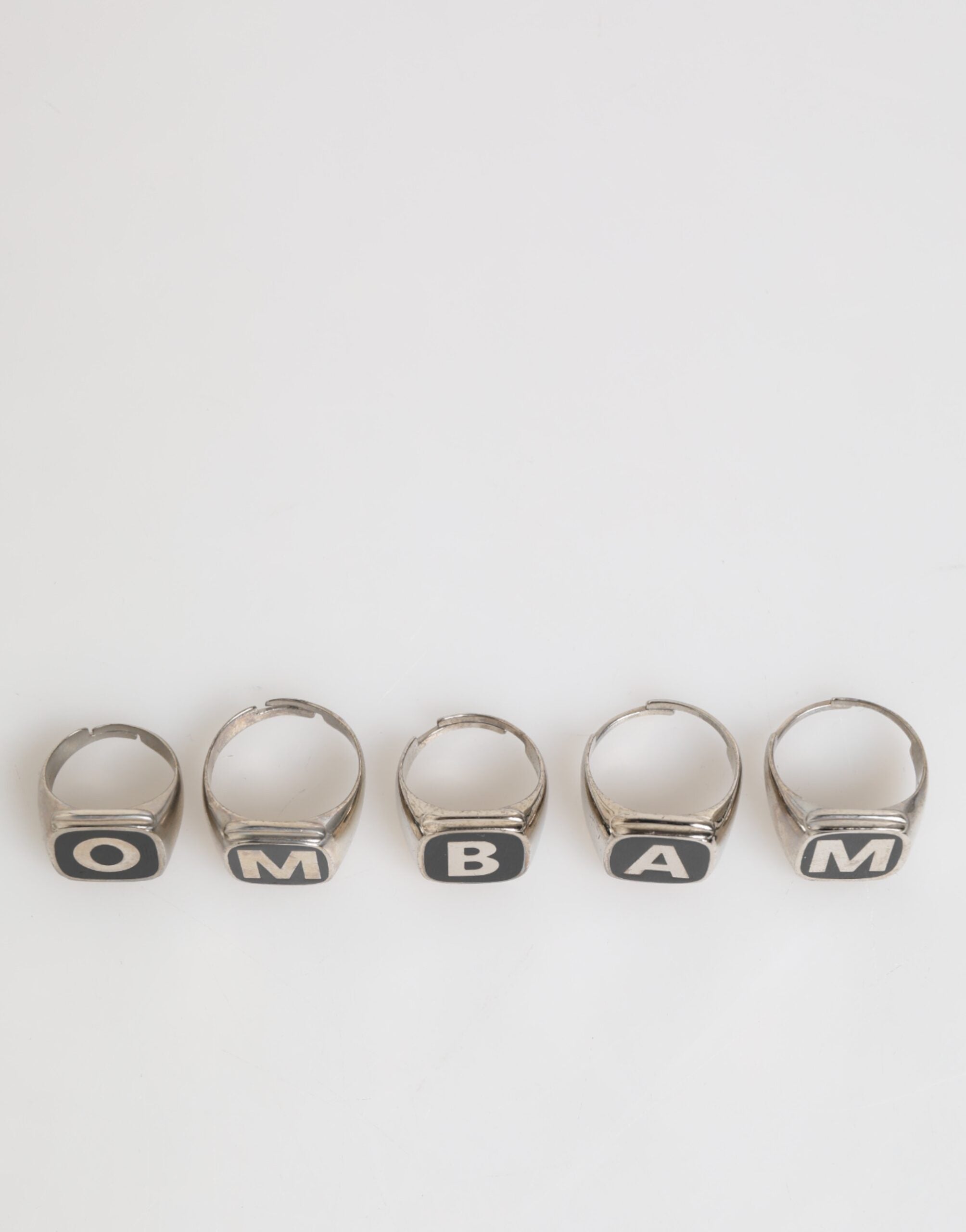 Silver Tone Brass Lettering Set 5 Pieces Adjustable Ring - ventzia