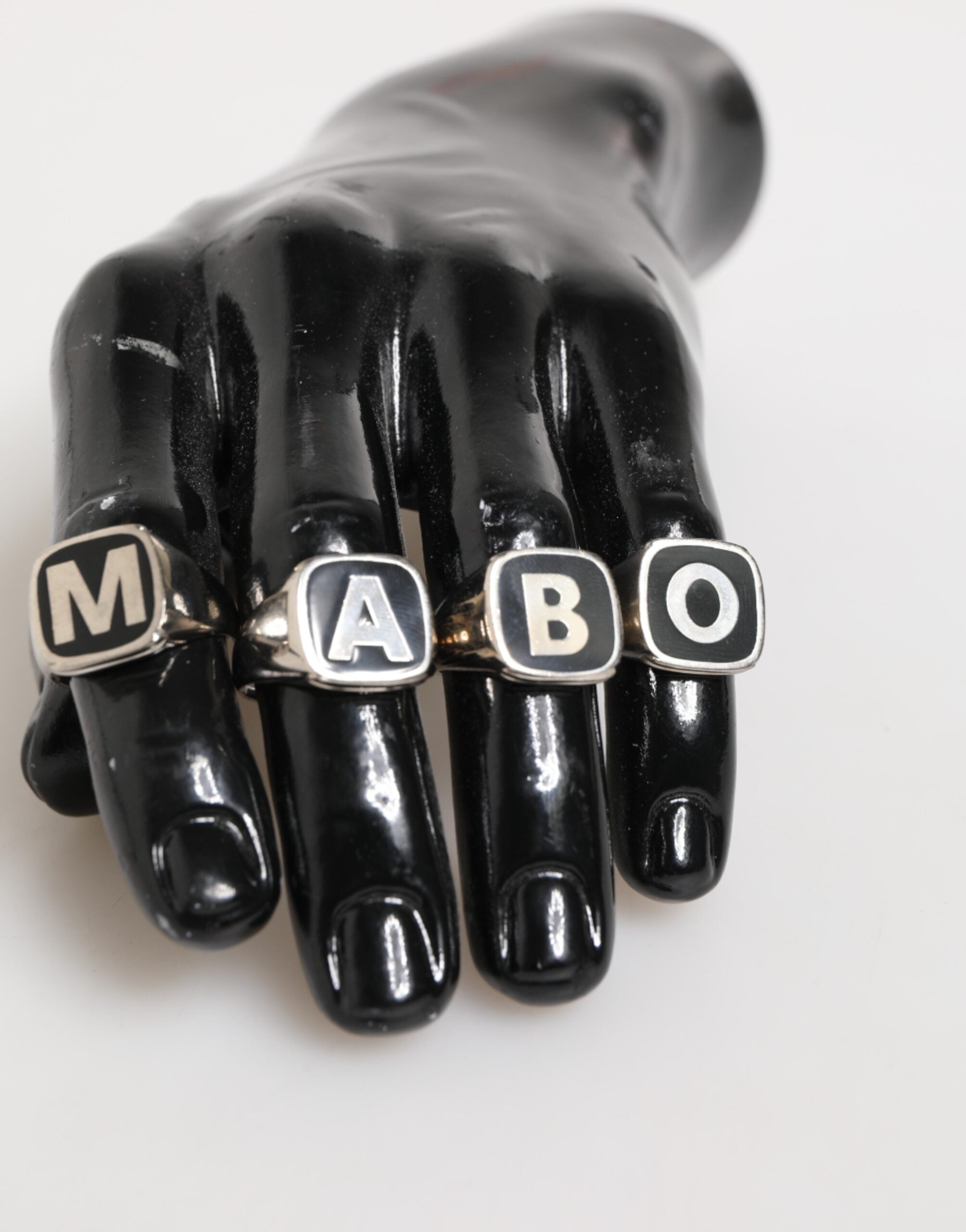 Silver Tone Brass Lettering Set 5 Pieces Adjustable Ring - ventzia