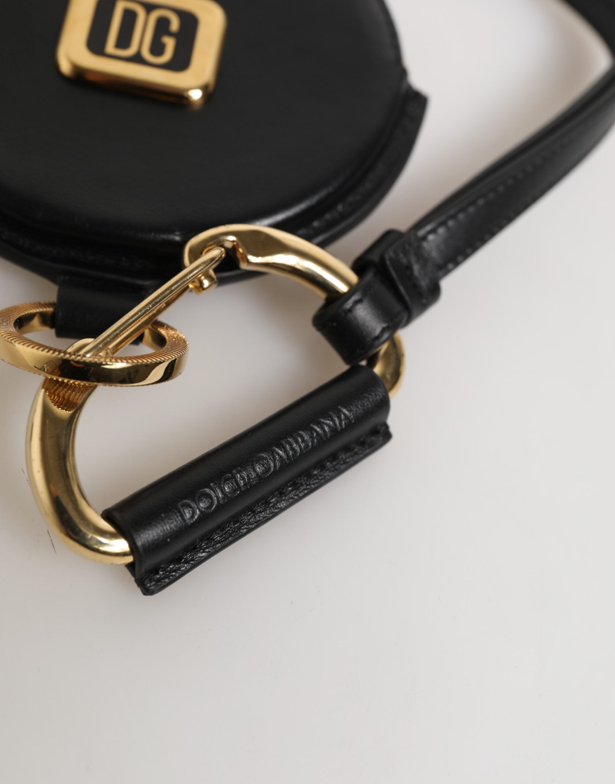 Black Round Leather DG Logo Coin Purse Lanyard Wallet - ventzia