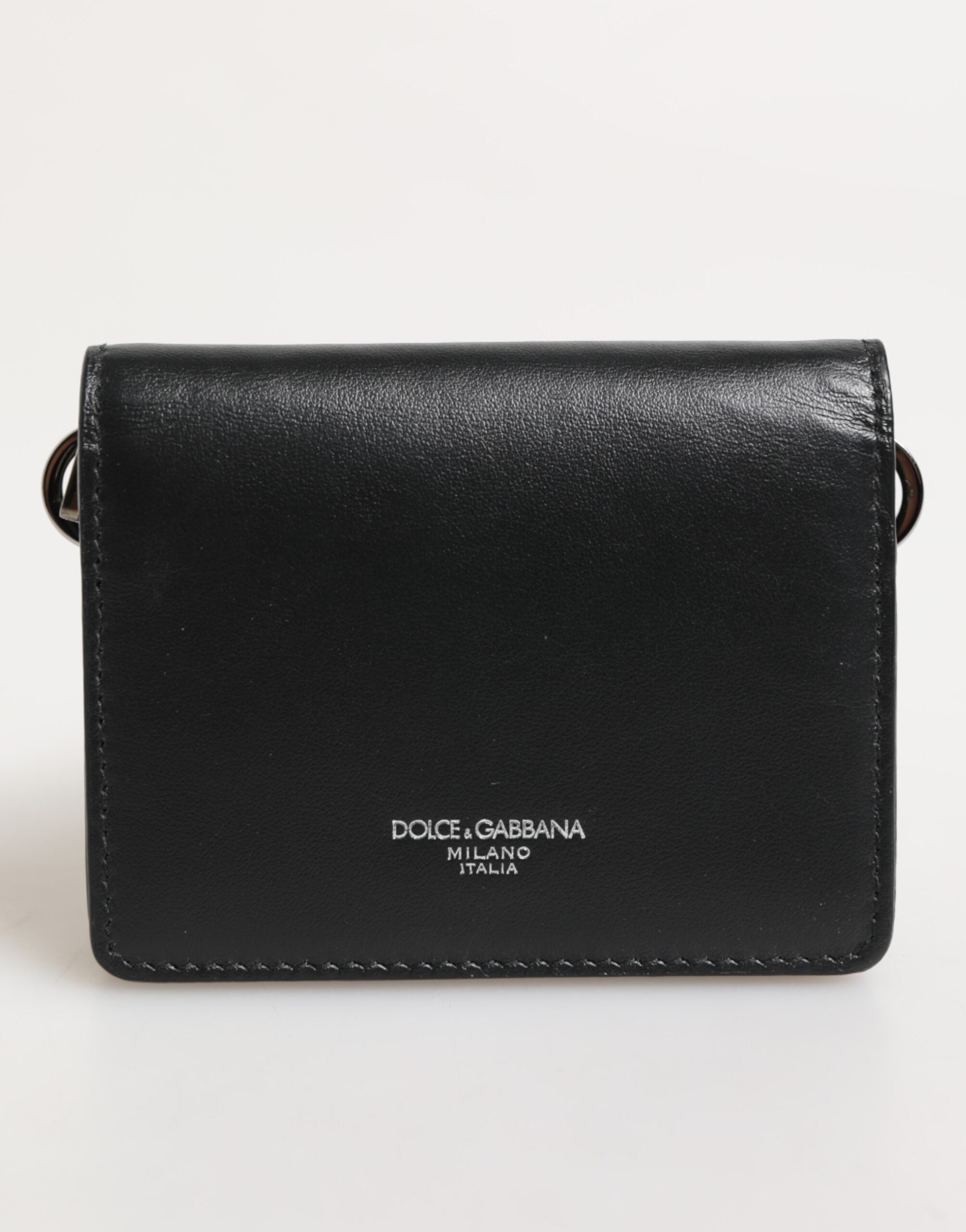 Black Leather DG Logo Bifold Card Holder Men Borse Wallet - ventzia