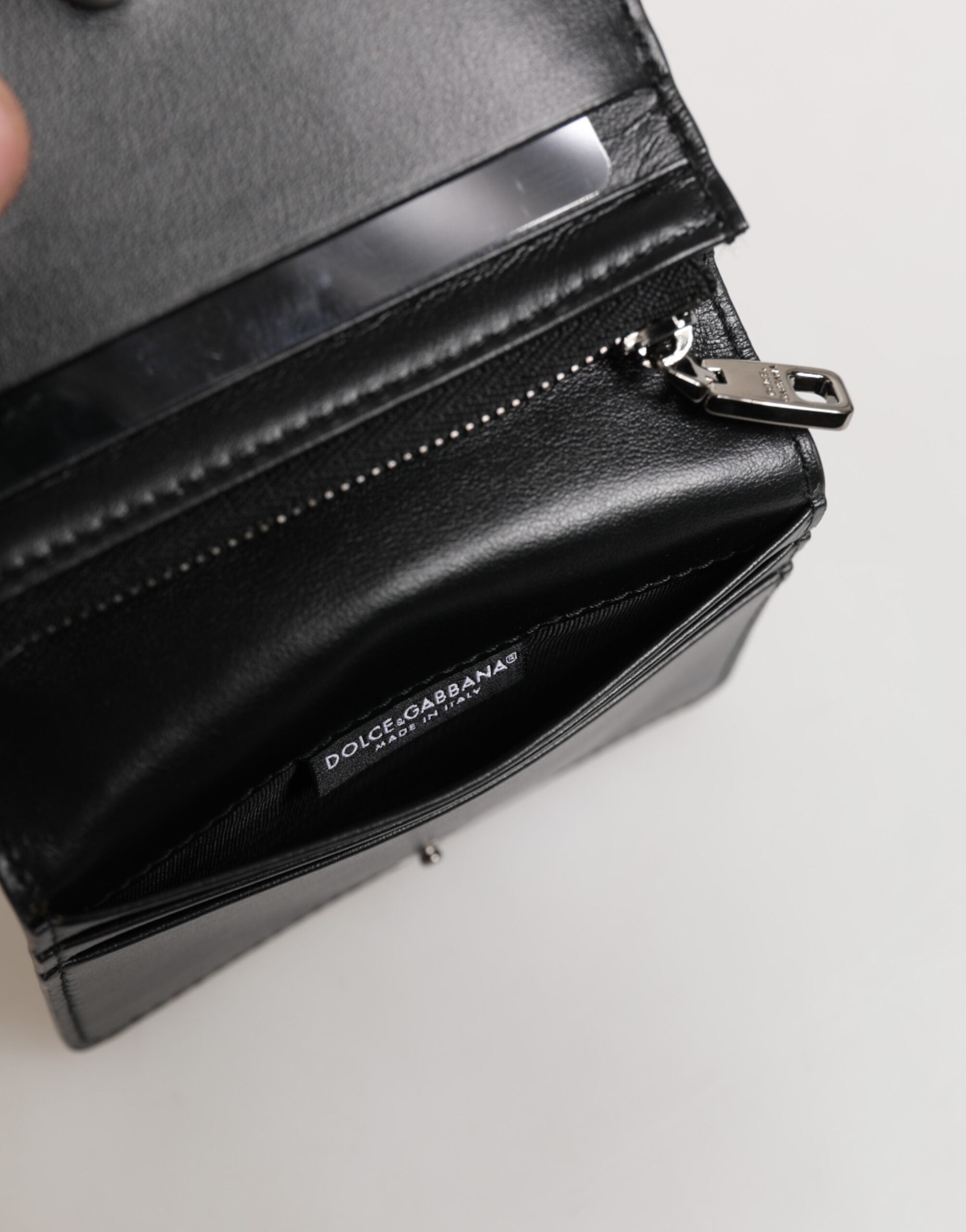 Black Leather DG Logo Bifold Card Holder Men Borse Wallet - ventzia