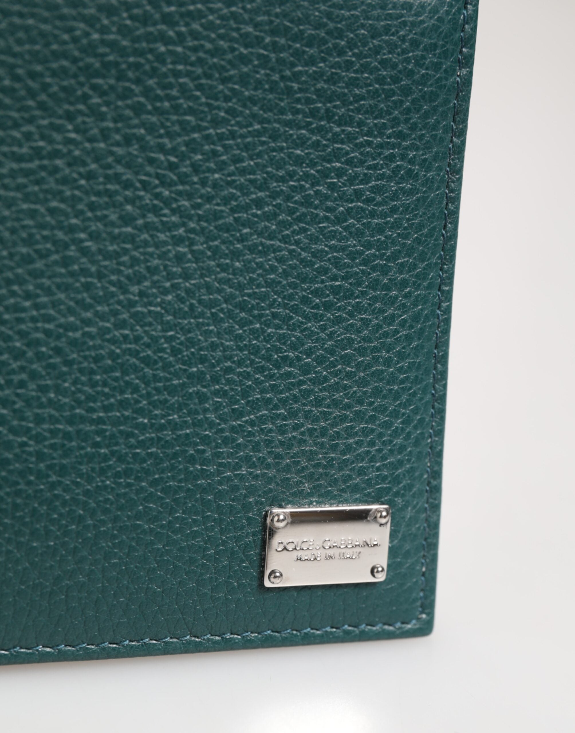 Green Leather DG Logo Plaque Bifold Card Holder Wallet - ventzia