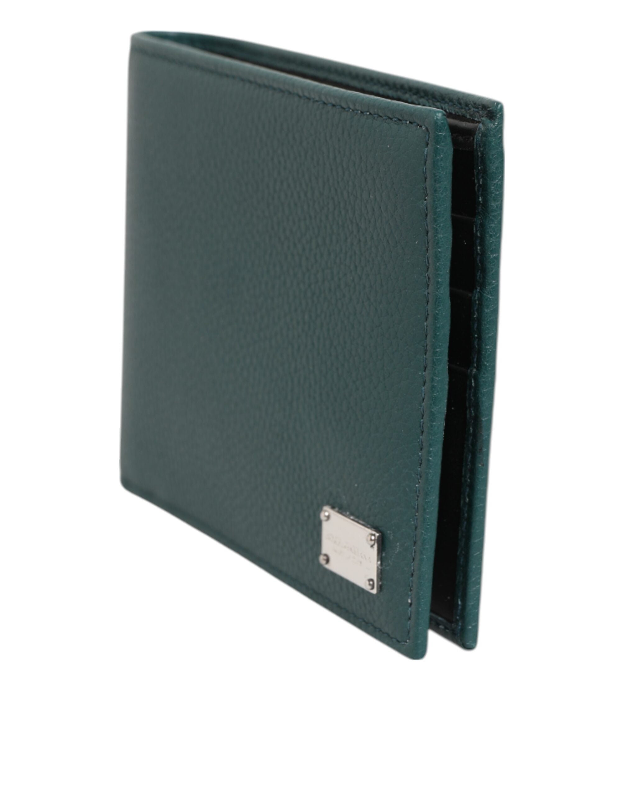Green Leather DG Logo Plaque Bifold Card Holder Wallet - ventzia