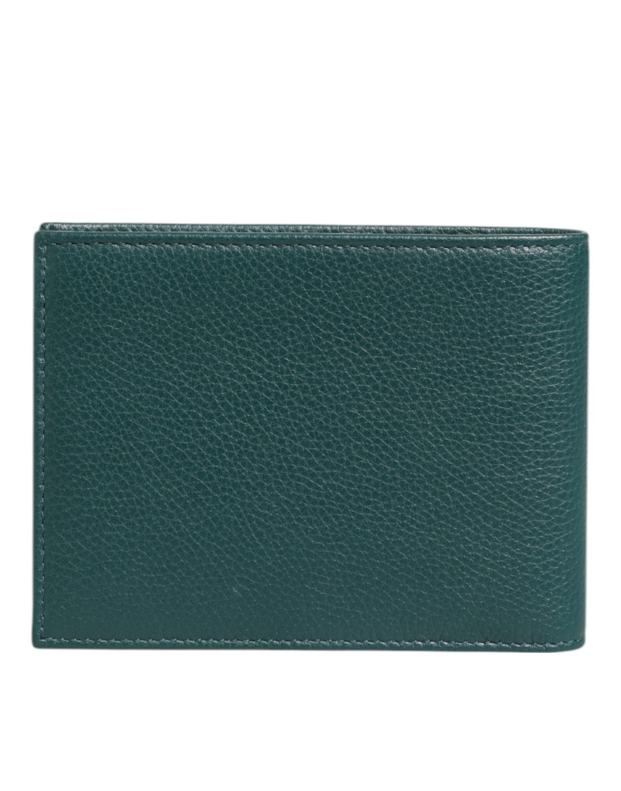 Green Leather DG Logo Plaque Bifold Card Holder Wallet - ventzia