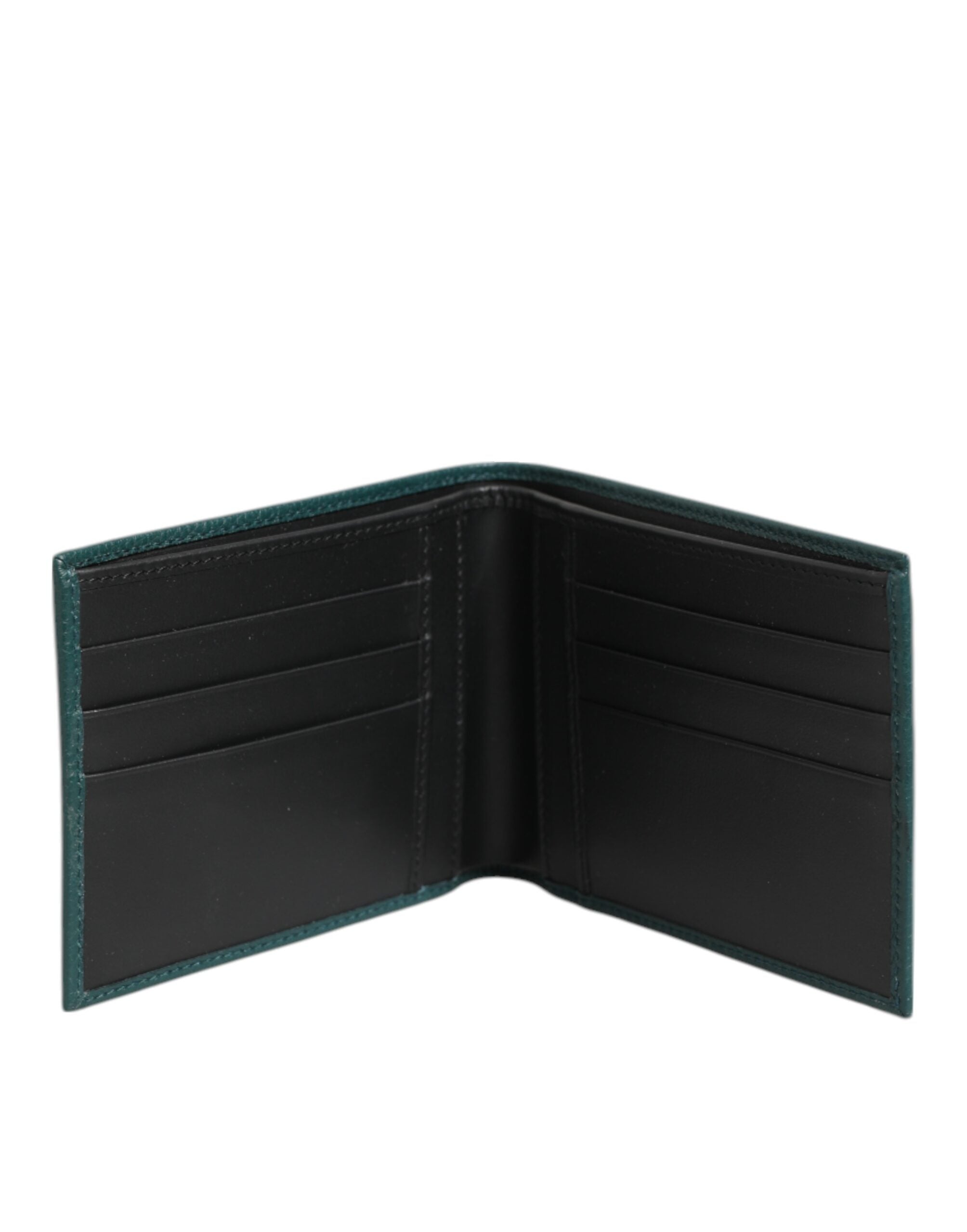 Green Leather DG Logo Plaque Bifold Card Holder Wallet - ventzia