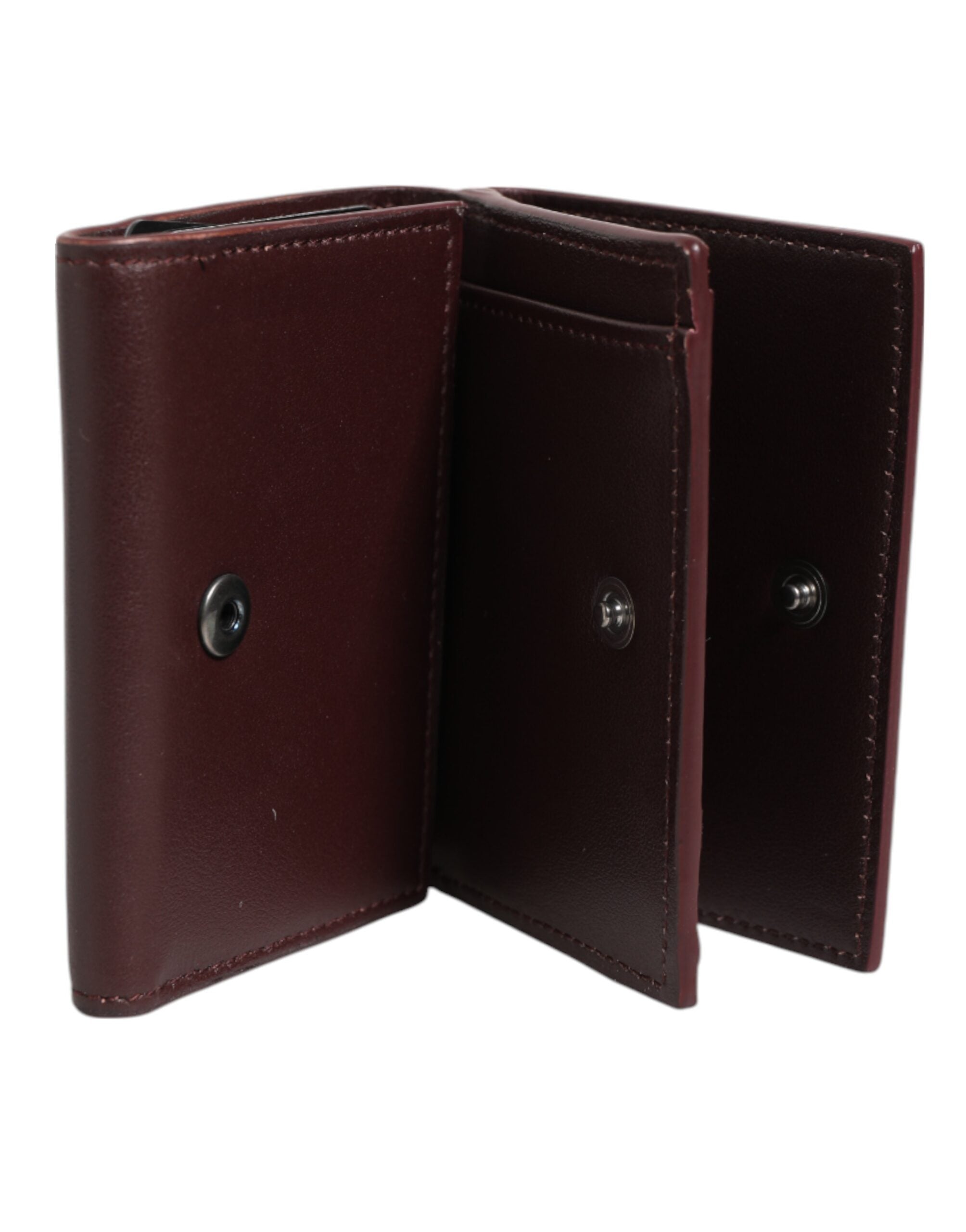 Leather Embossed Logo Trifold Men Card Holder Dark Brown - ventzia