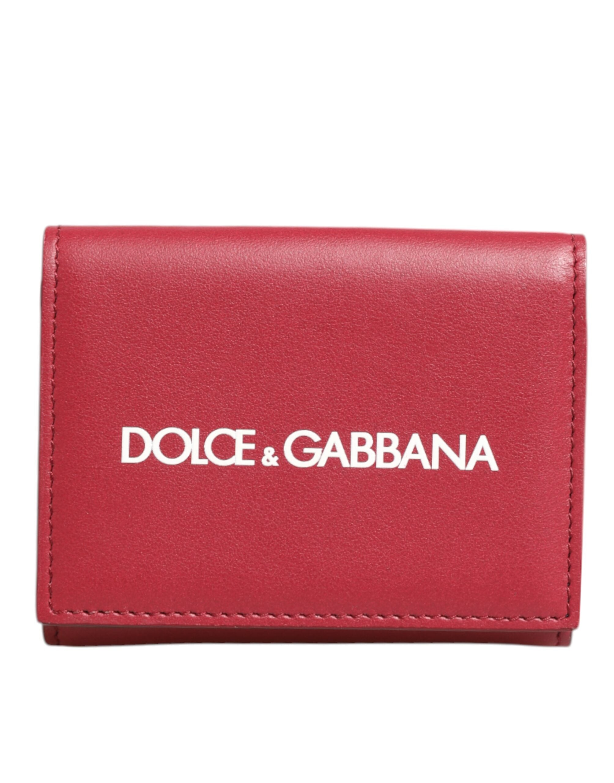 Red Leather Bold Logo Print Trifold Card Holder Wallet - ventzia