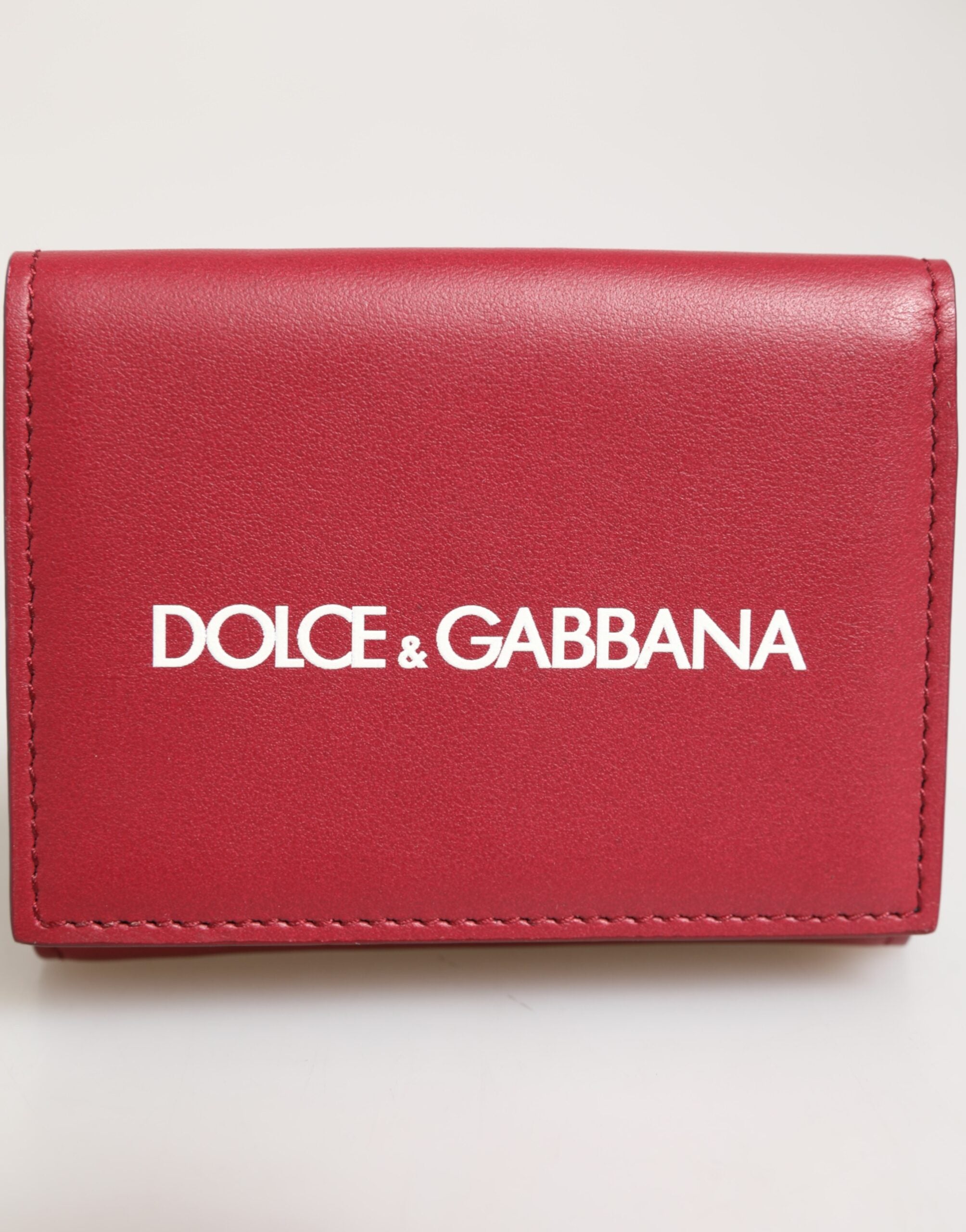 Red Leather Bold Logo Print Trifold Card Holder Wallet - ventzia