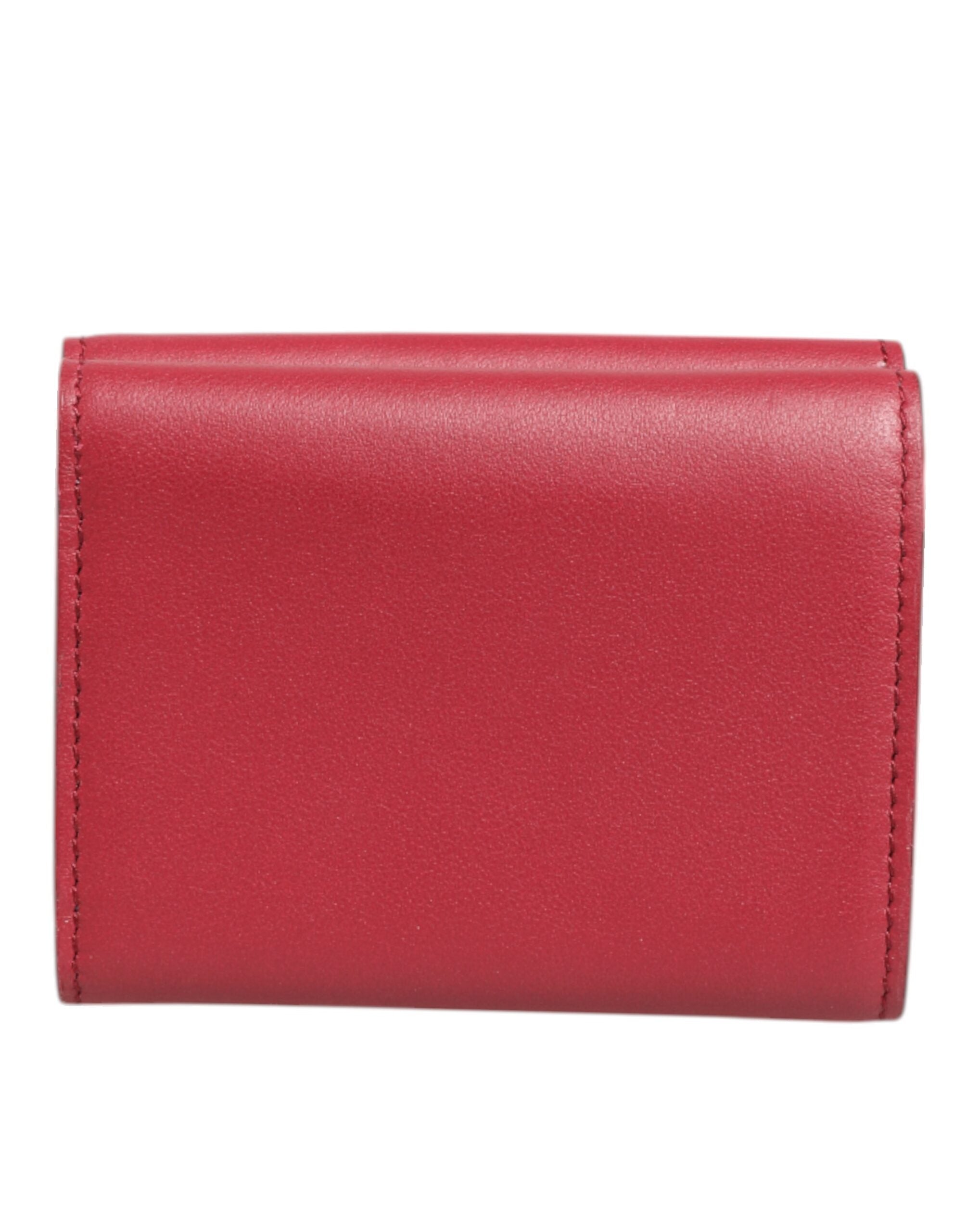 Red Leather Bold Logo Print Trifold Card Holder Wallet - ventzia