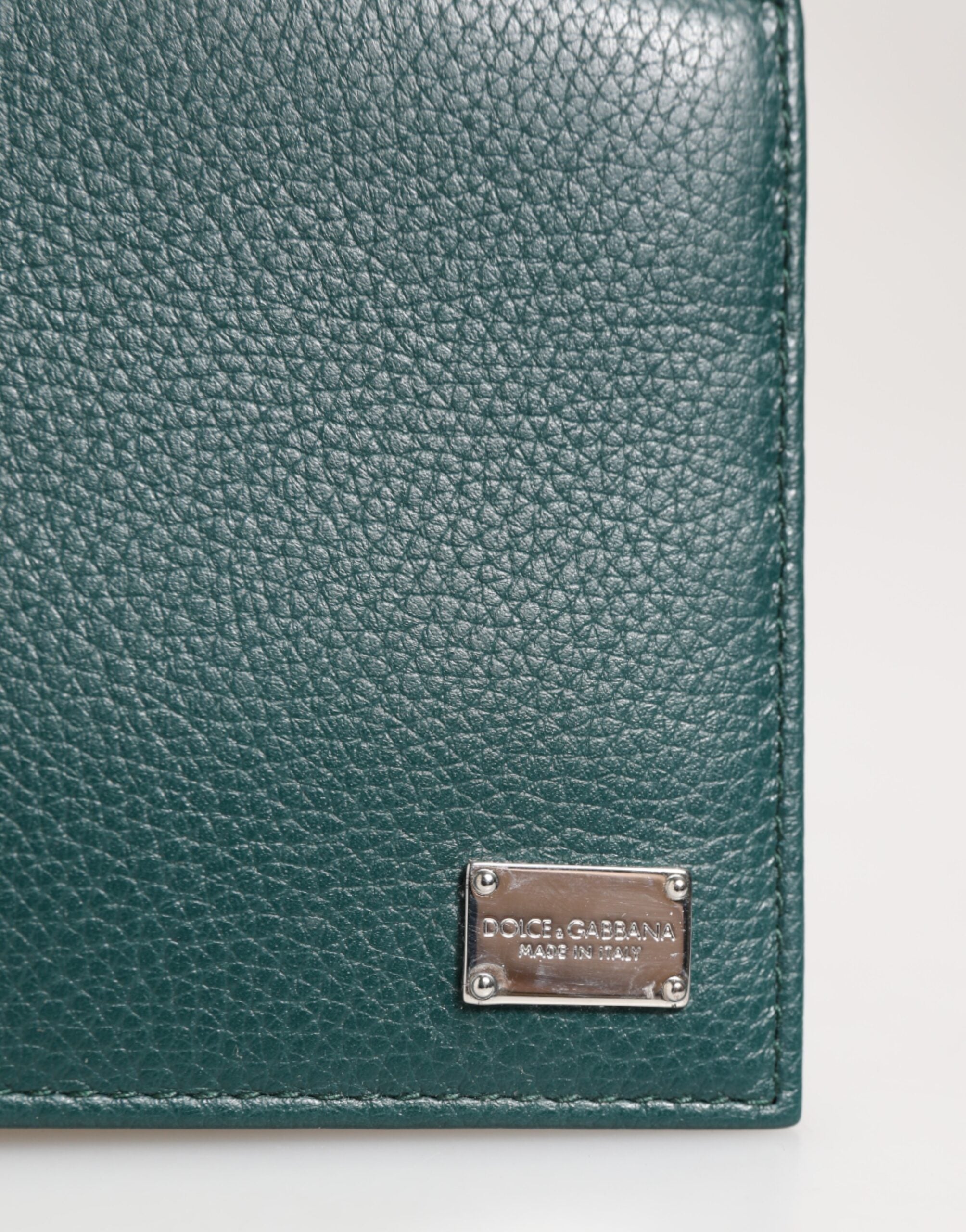 Green Leather DG Logo Plaque Bifold Men Card Holder Wallet - ventzia
