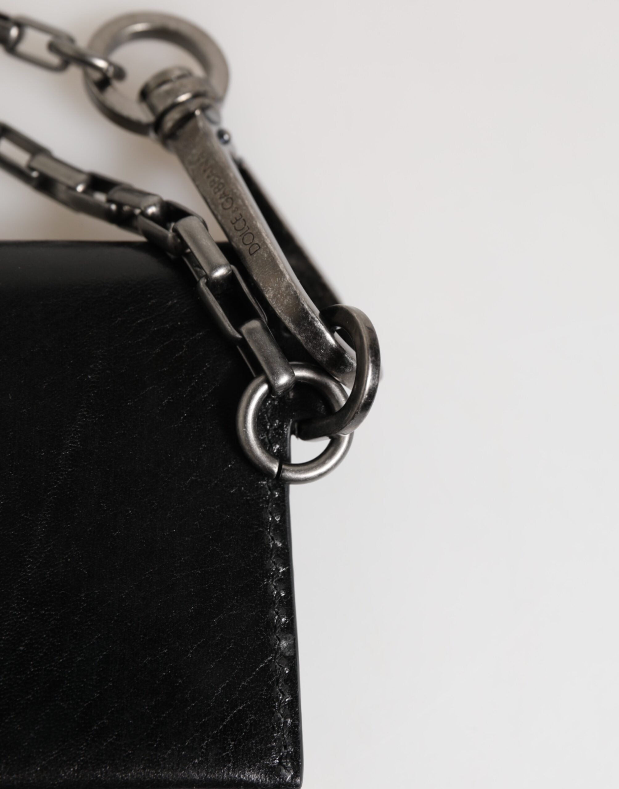 Black Cavallo Leather Wallet Chain Snap Bifold Card Holder - ventzia
