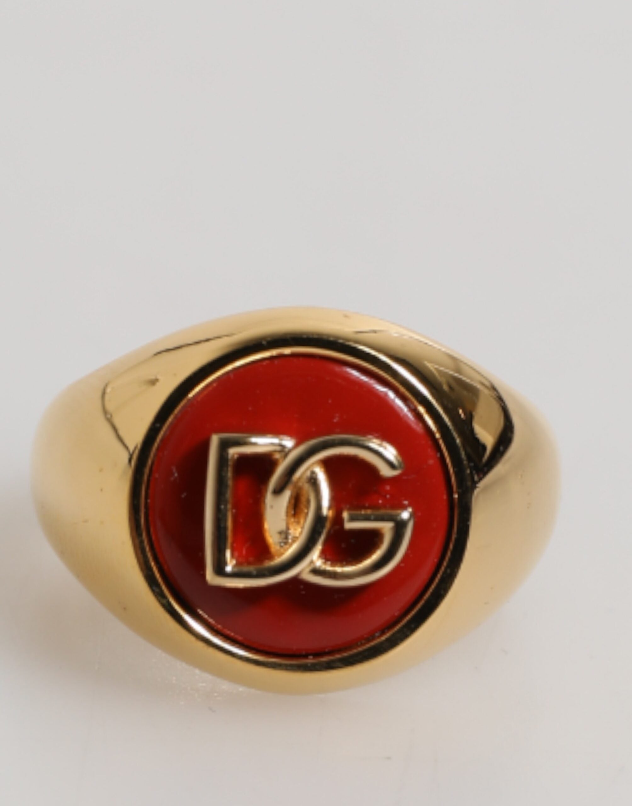 Gold Tone Real Brass Round Red DG Logo Men Ring - ventzia