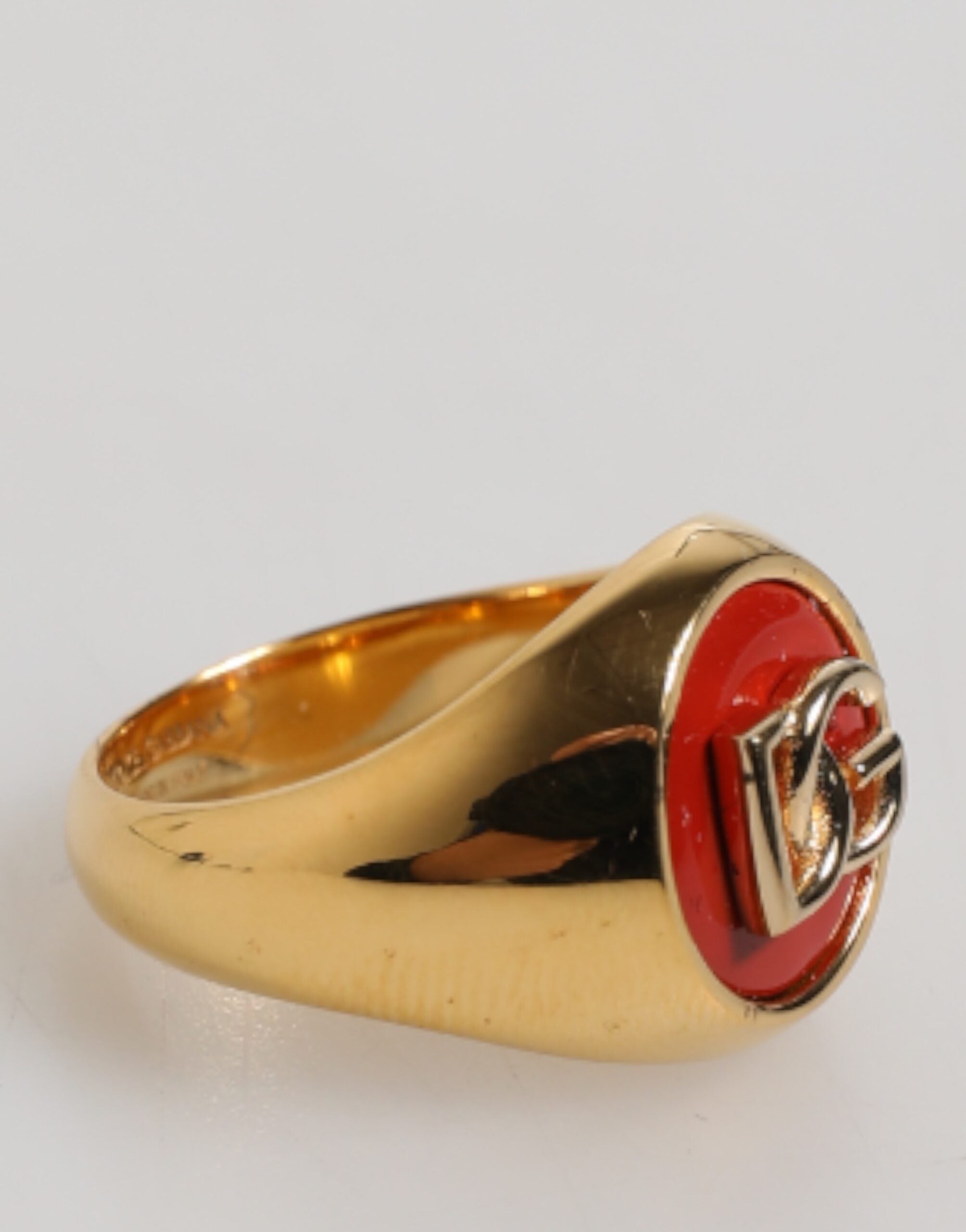 Gold Tone Real Brass Round Red DG Logo Men Ring - ventzia