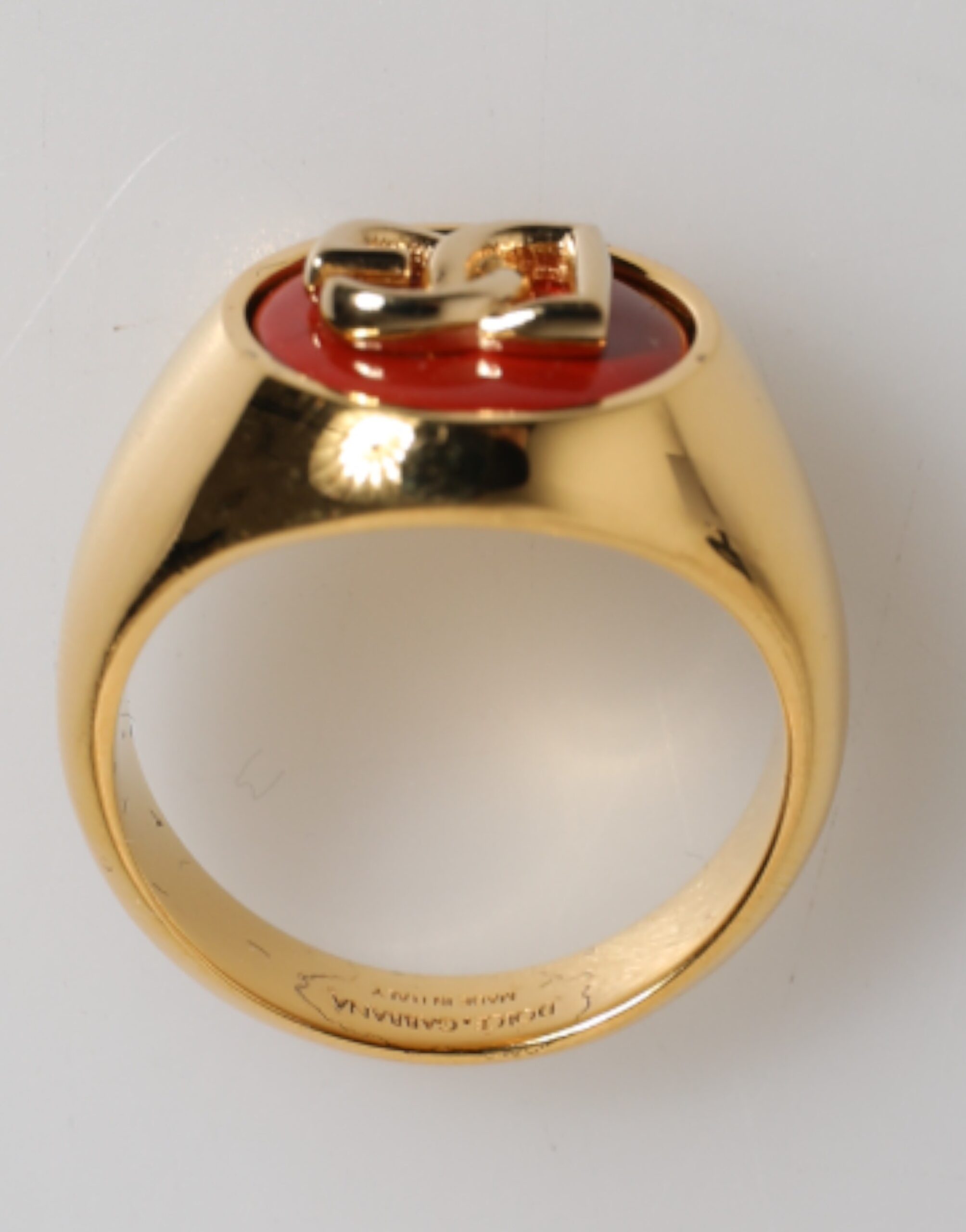 Gold Tone Real Brass Round Red DG Logo Men Ring - ventzia