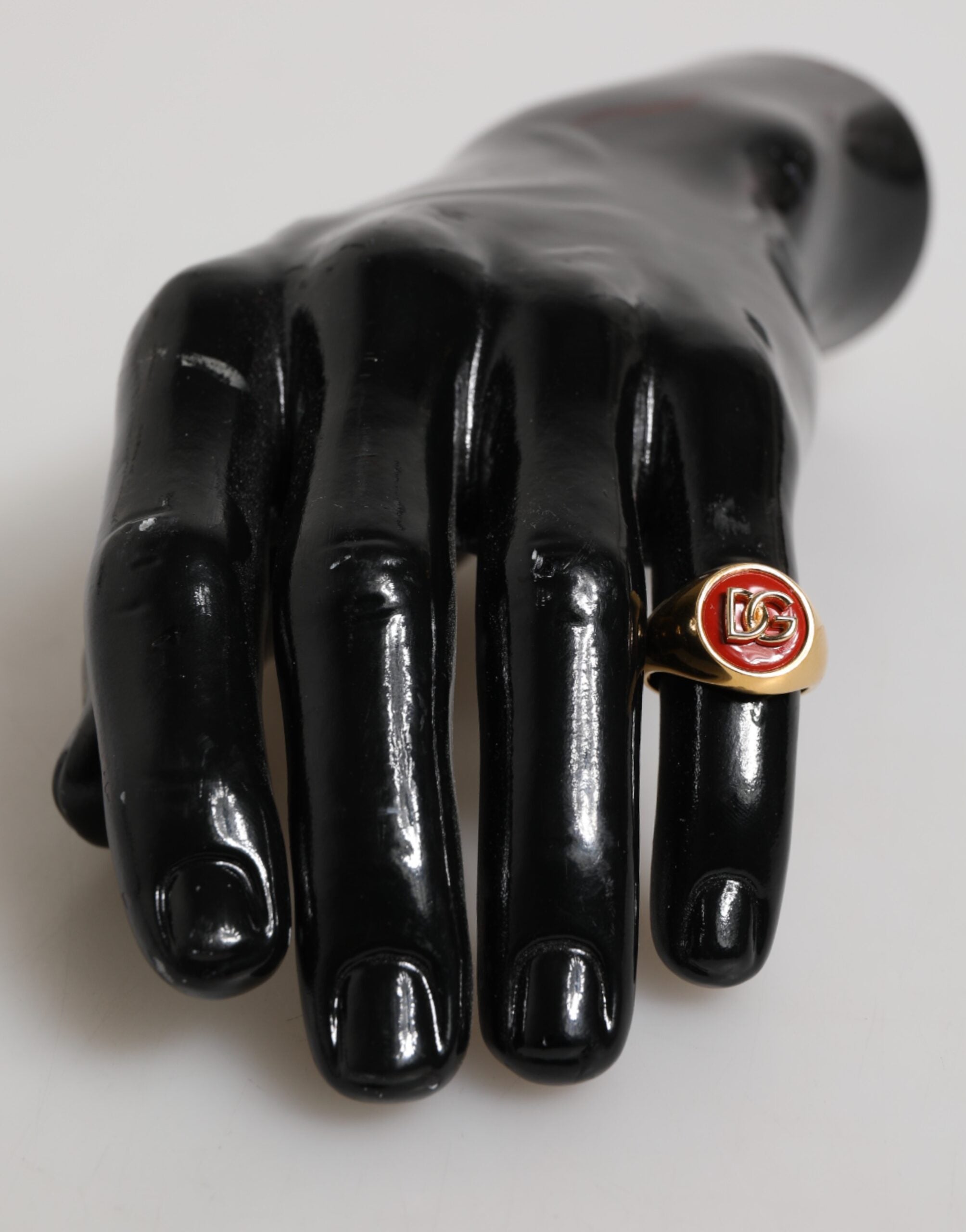 Gold Tone Real Brass Round Red DG Logo Men Ring - ventzia