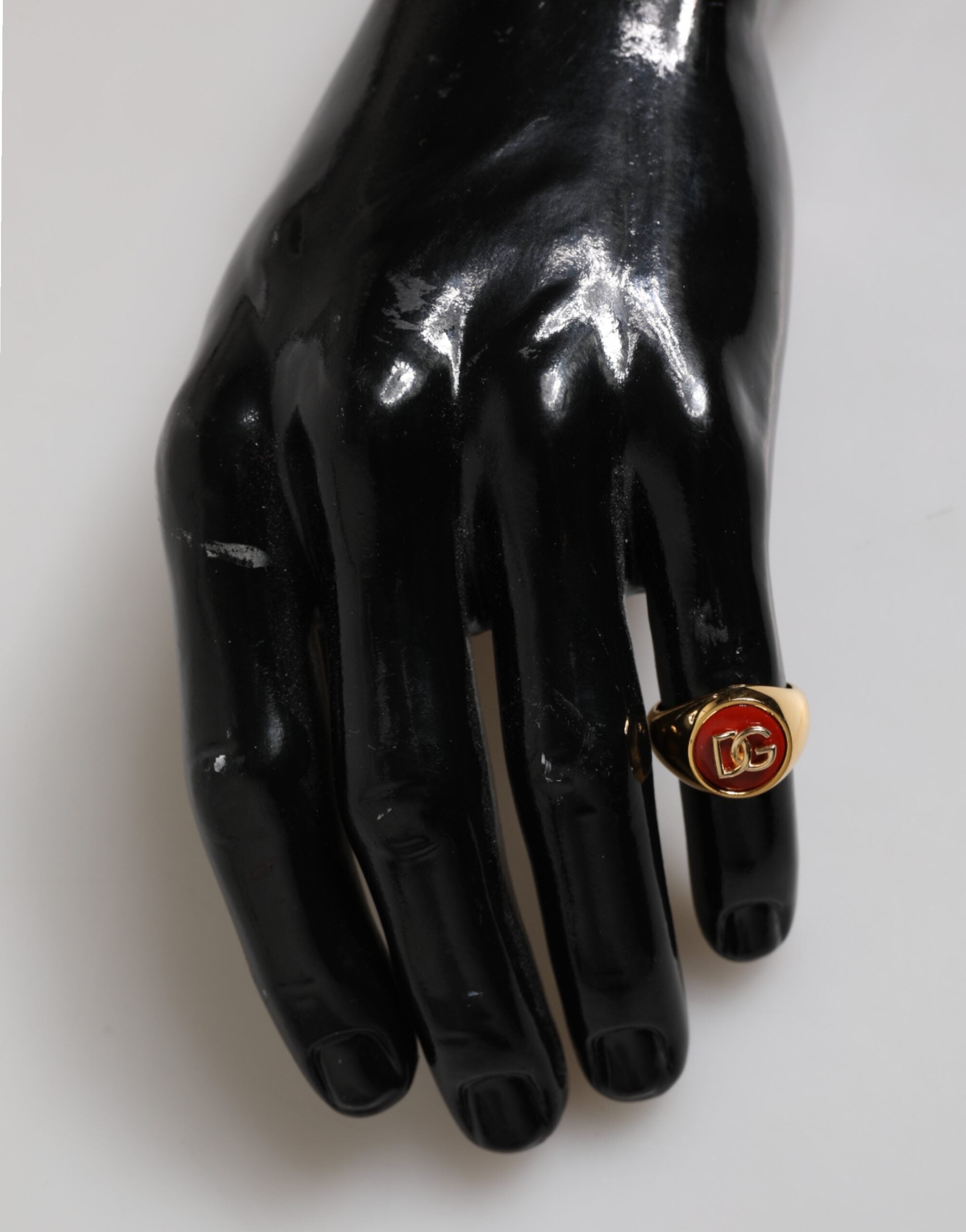 Gold Tone Real Brass Round Red DG Logo Men Ring - ventzia