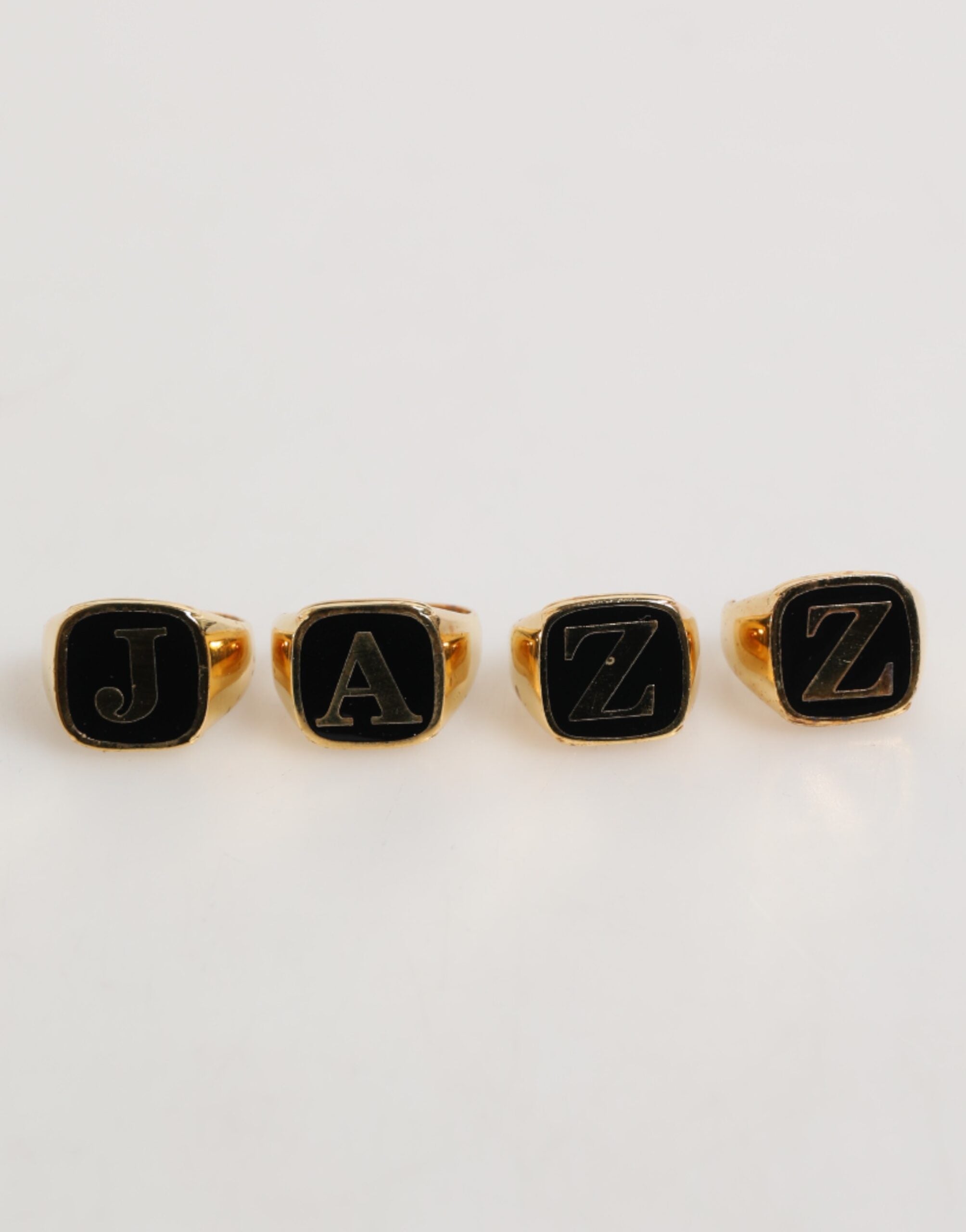 Gold Tone Brass JAZZ Letter Set 4 Pieces Adjustable Ring - ventzia