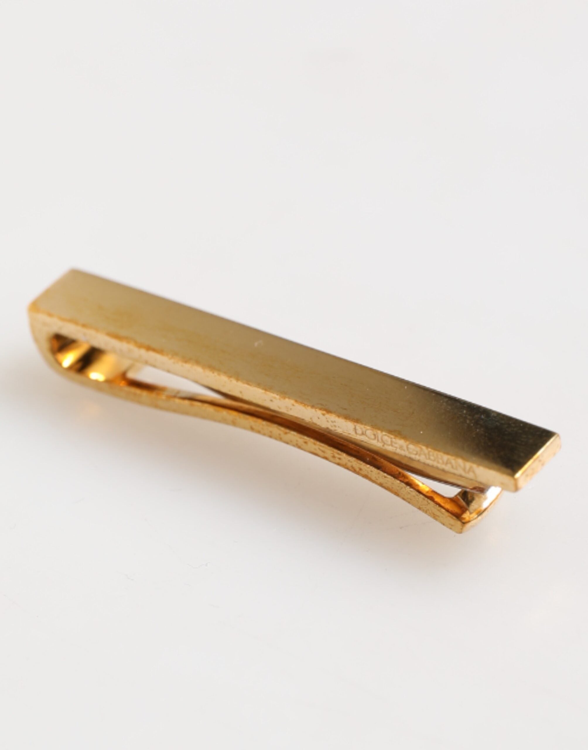Gold Tone Brass Logo Branded Men Accessory Tie Clip Bar - ventzia