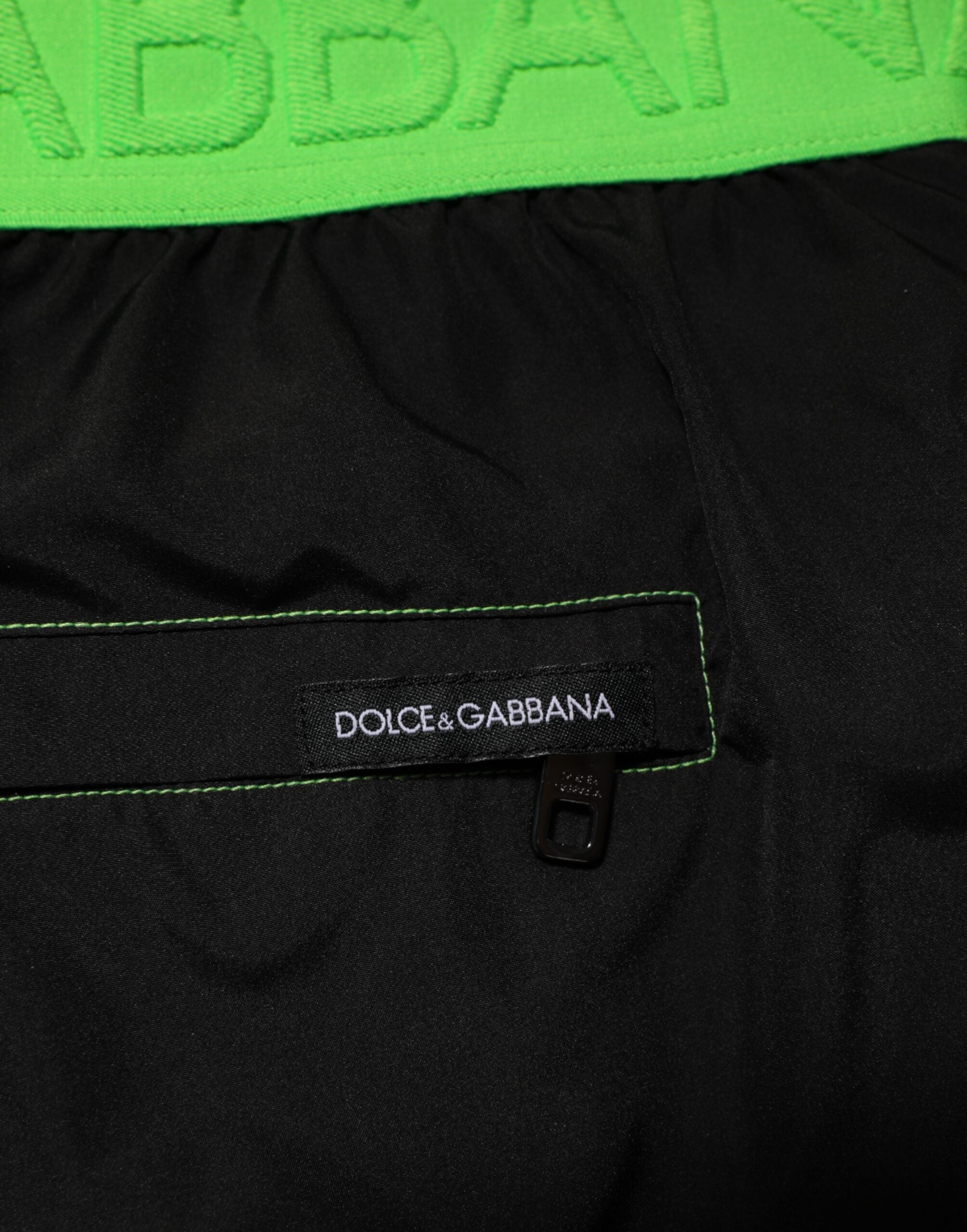 Black Green Logo Waistband Beachwear Short Swimwear - ventzia