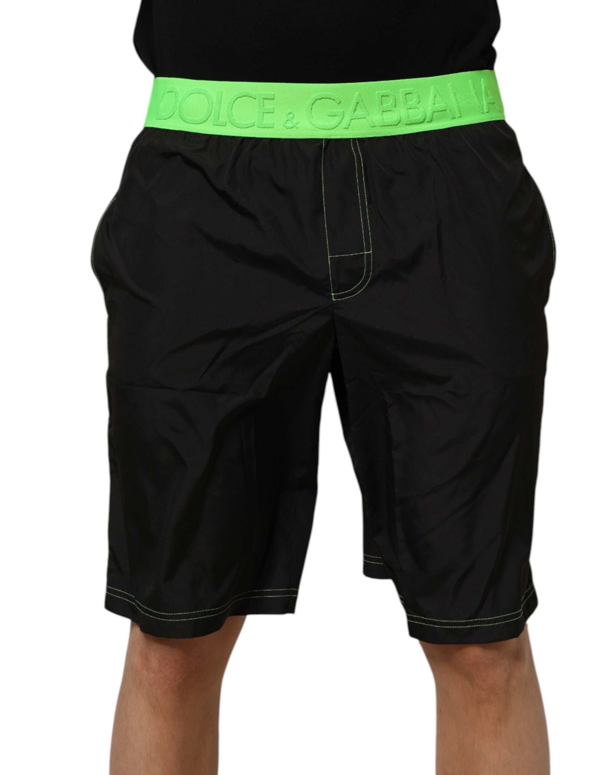 Black Green Logo Waistband Beachwear Short Swimwear - ventzia