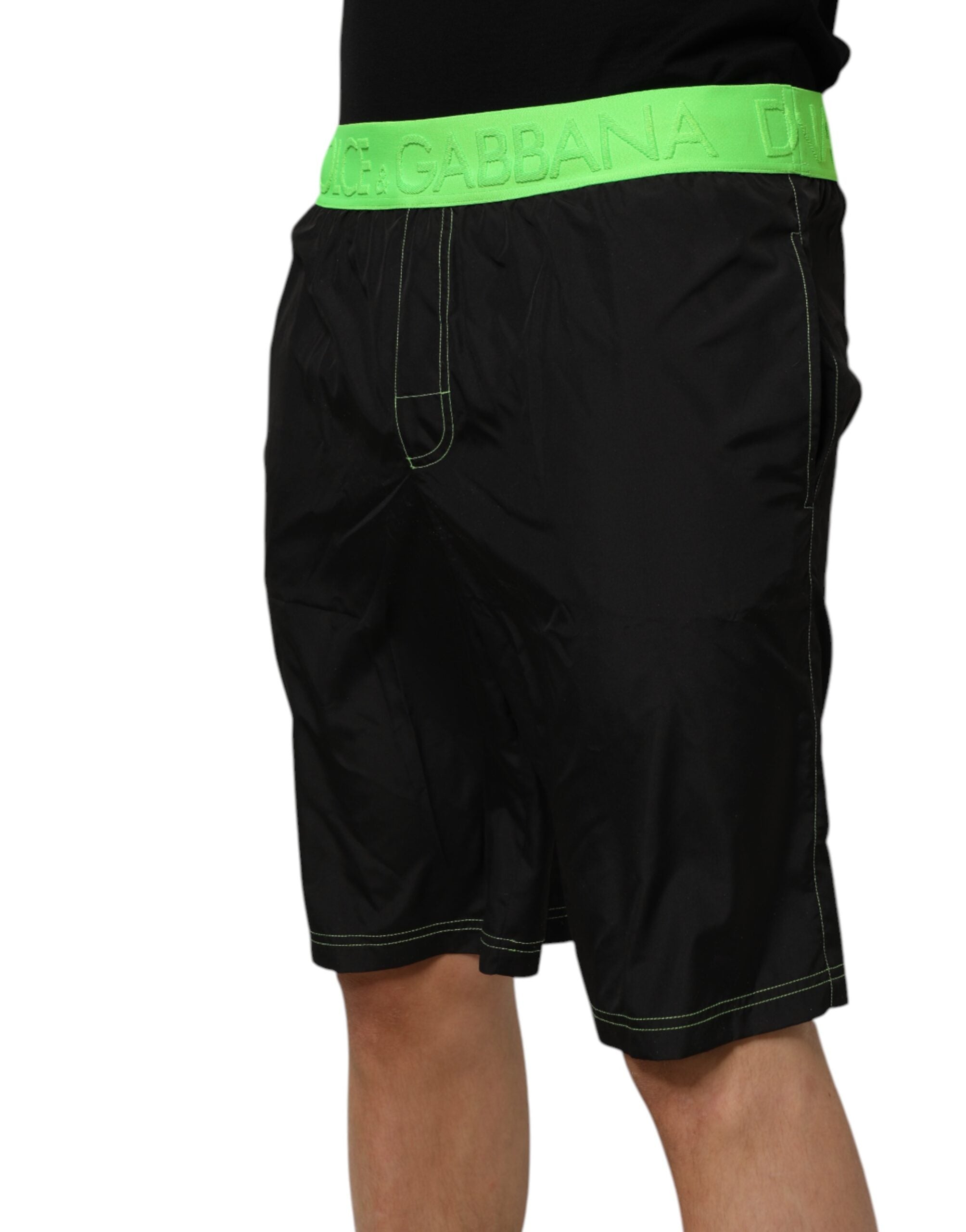 Black Green Logo Waistband Beachwear Short Swimwear - ventzia