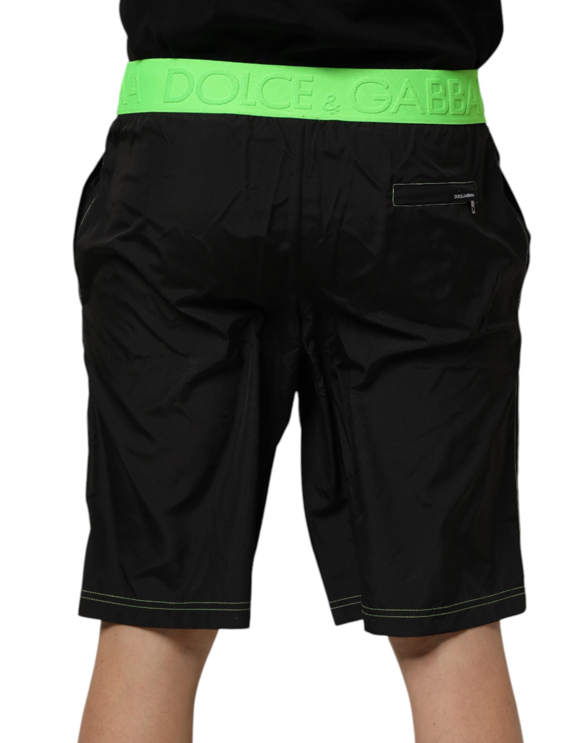 Black Green Logo Waistband Beachwear Short Swimwear - ventzia