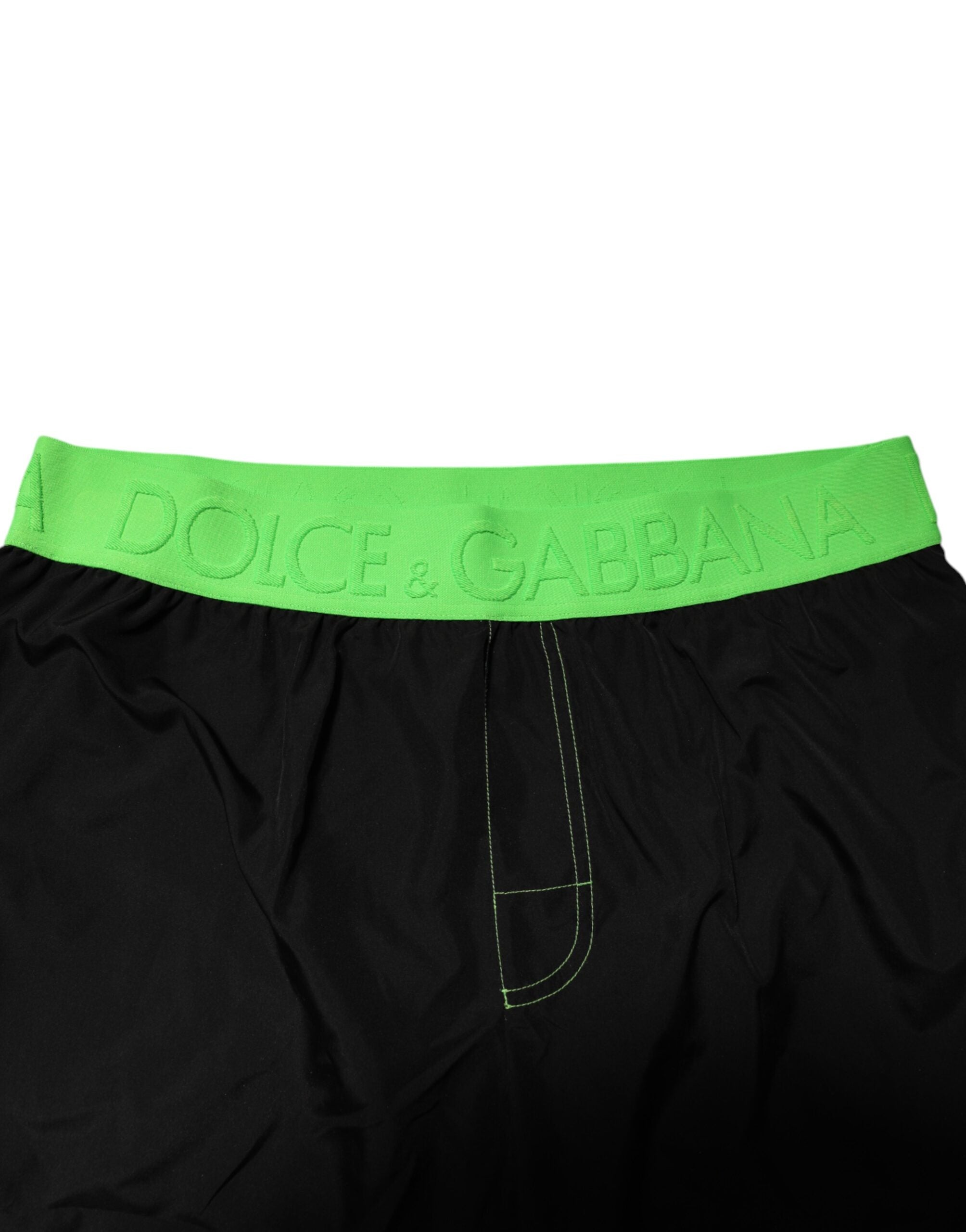 Black Green Logo Waistband Beachwear Short Swimwear - ventzia