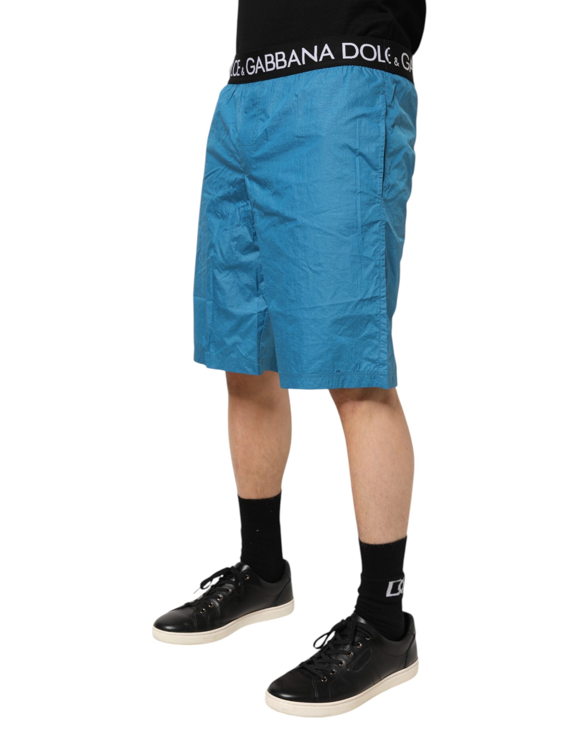 Blue Logo Waistband Beachwear Shorts Swimwear - ventzia