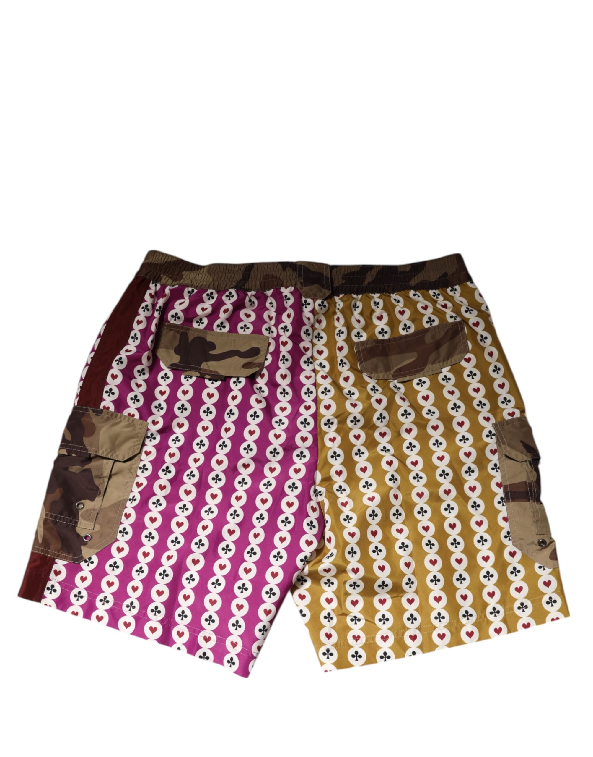 Multicolor Playing Card Camouflage Shorts Swimwear - ventzia