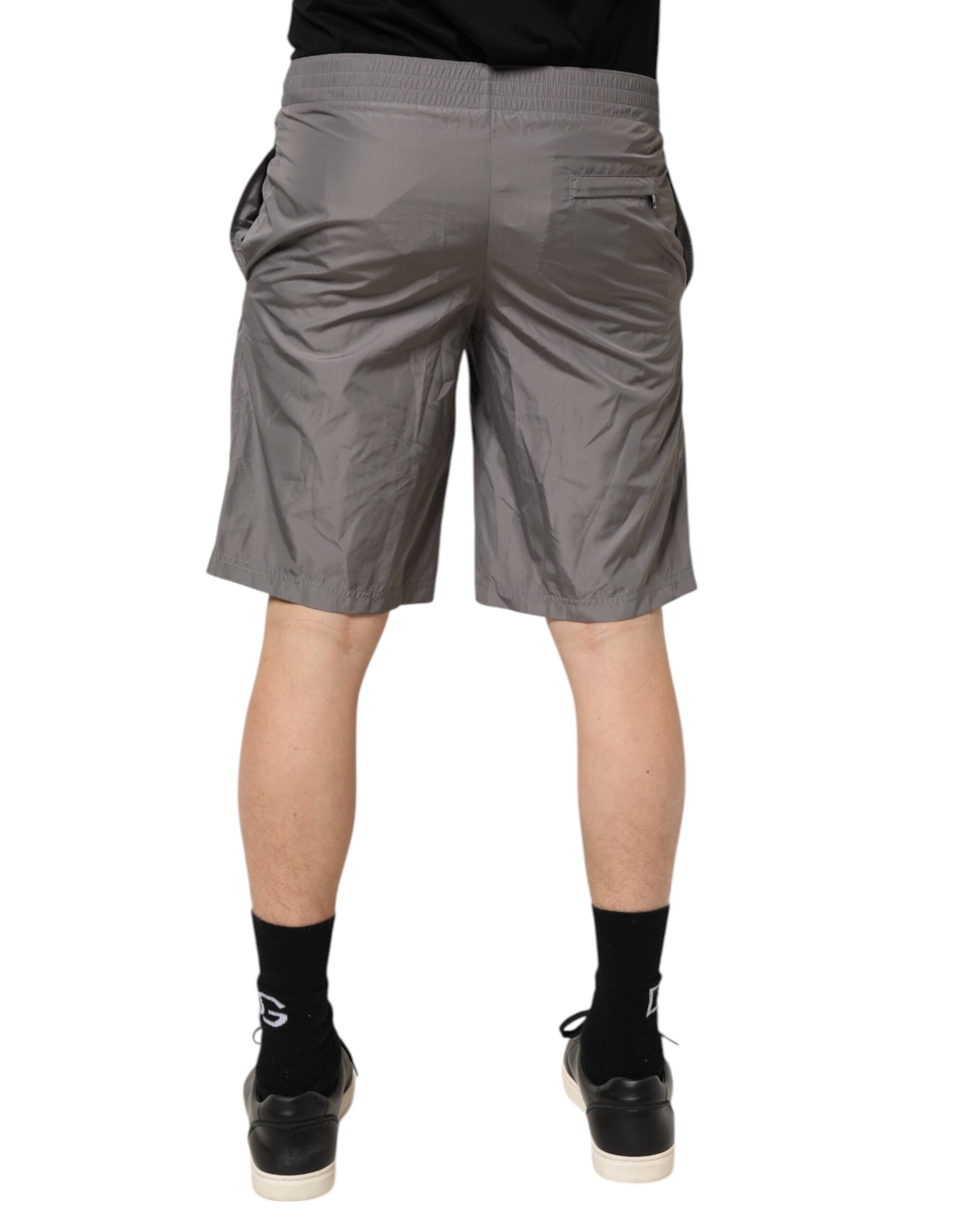 Light Gray Nylon Elastic Waist Shorts Swimwear - ventzia