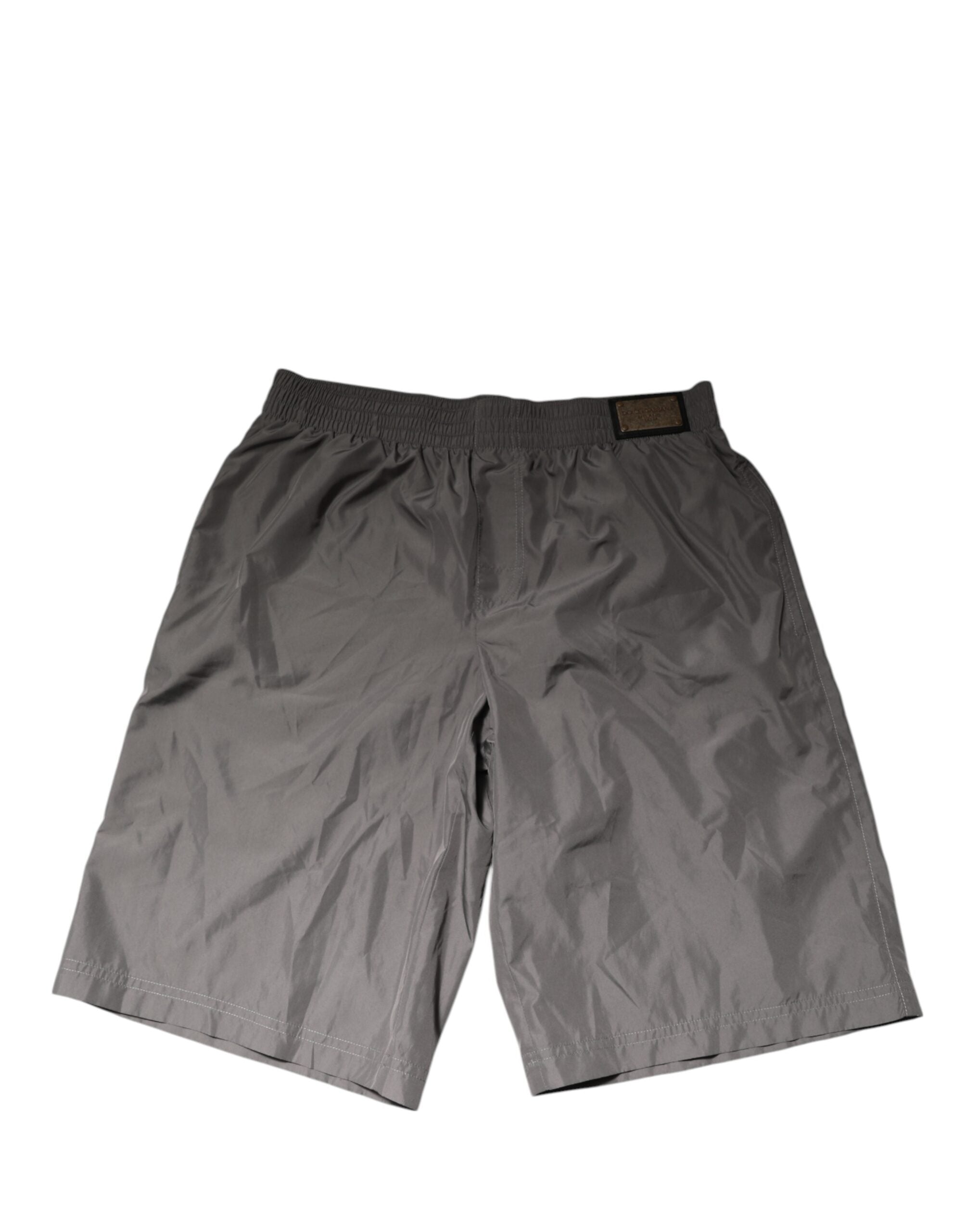 Light Gray Nylon Elastic Waist Shorts Swimwear - ventzia