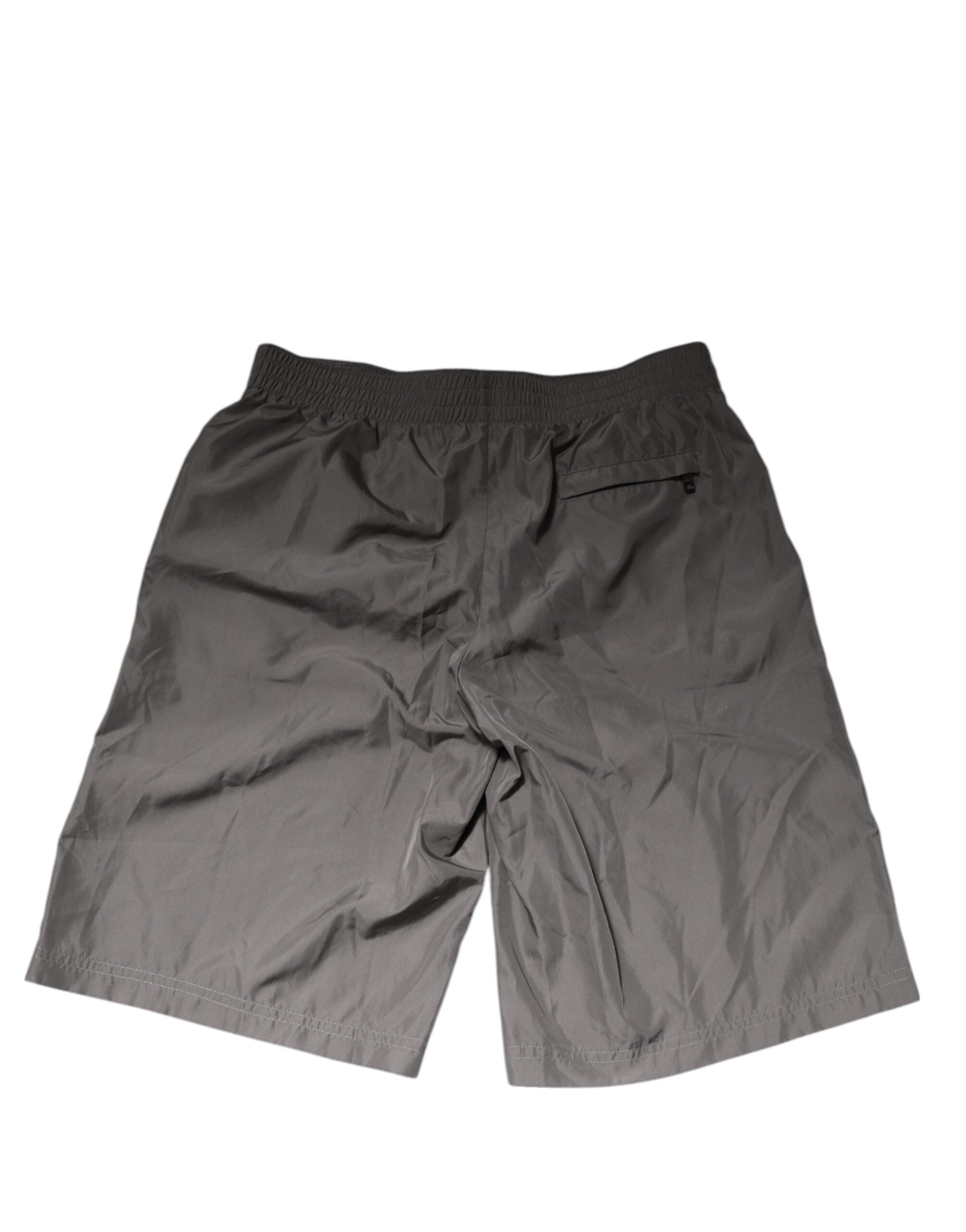 Light Gray Nylon Elastic Waist Shorts Swimwear - ventzia