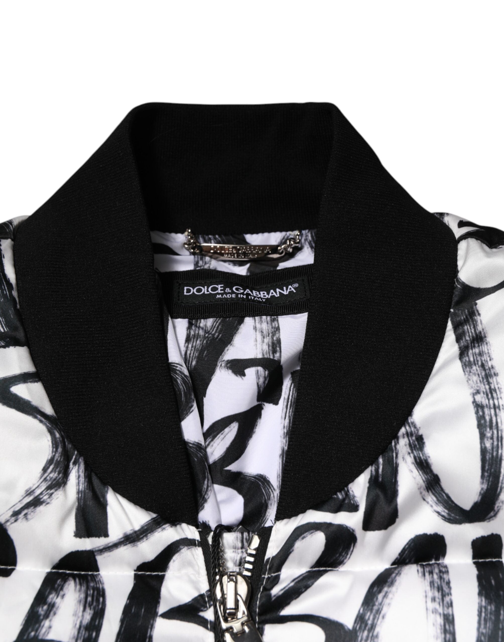 White Black Graffiti Logo Puffer Bomber Jacket - ventzia