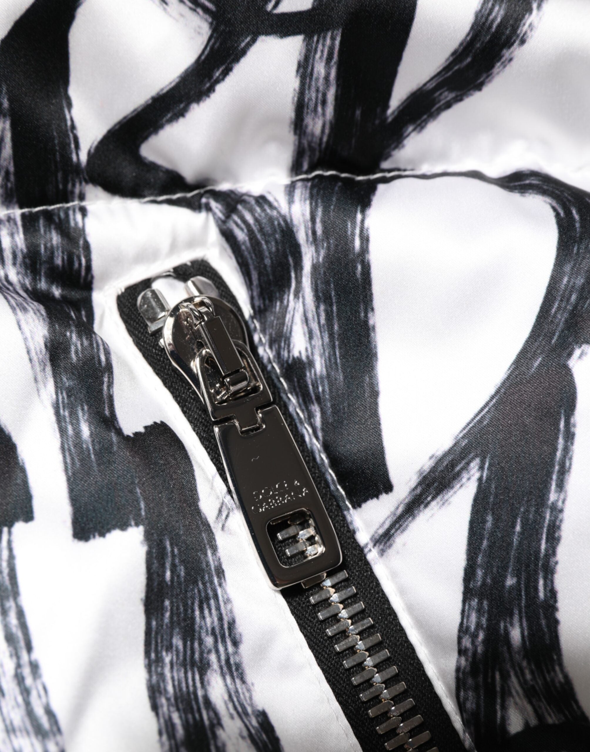 White Black Graffiti Logo Puffer Bomber Jacket - ventzia