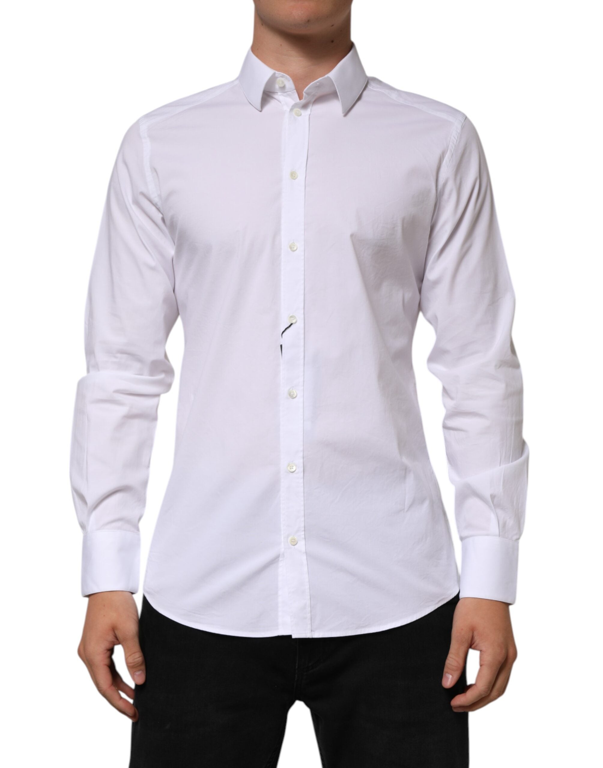 White Cotton GOLD Long Sleeves Formal Men Shirt - ventzia