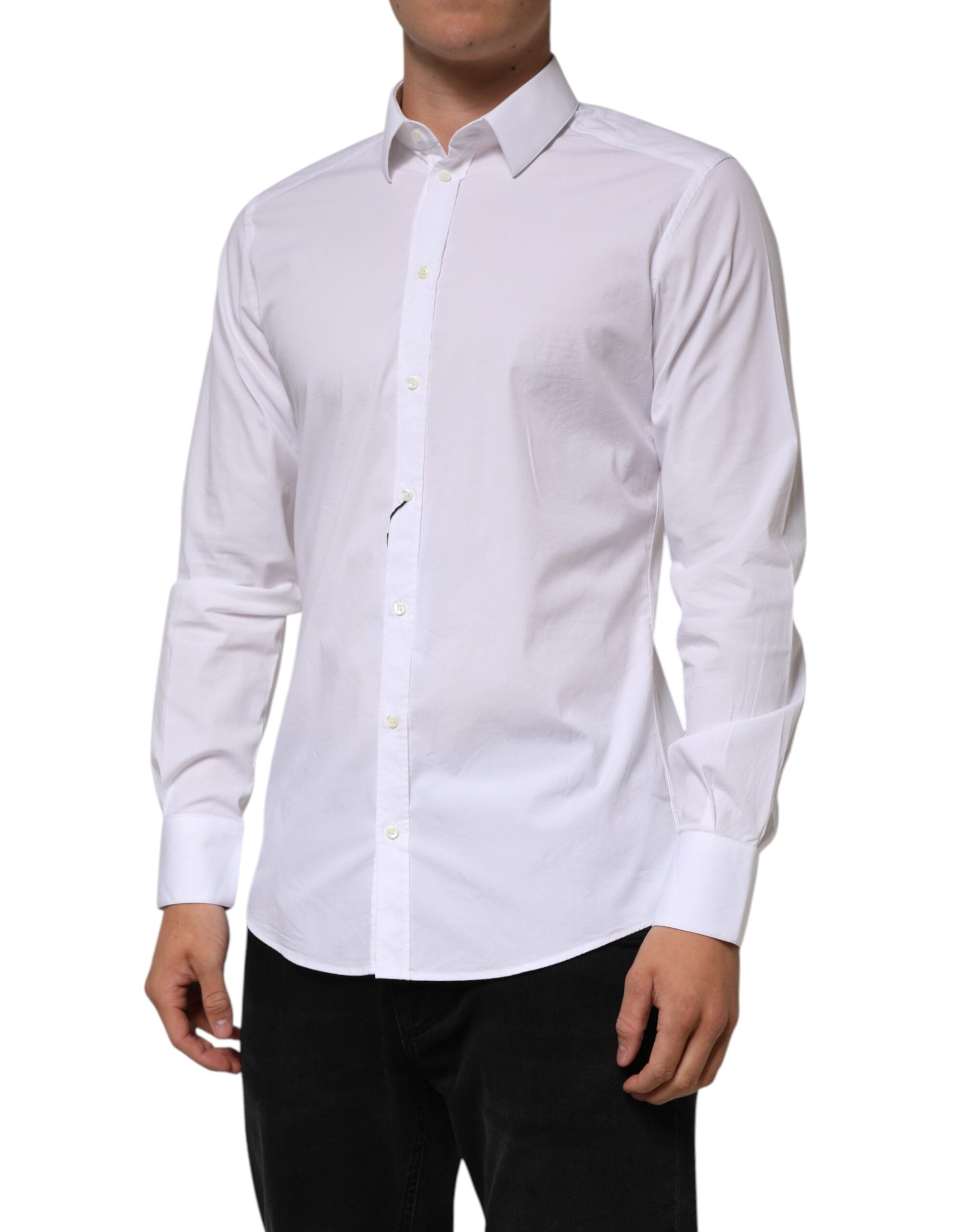 White Cotton GOLD Long Sleeves Formal Men Shirt - ventzia